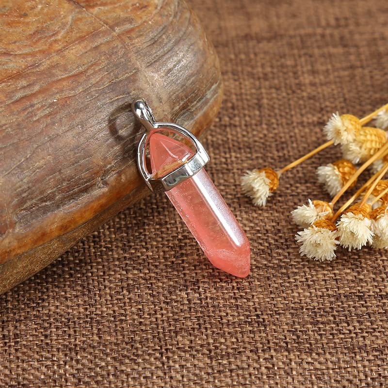 Cristal Natural en Bruto Cuarzo Natural Punto de Cristal Piedra Preciosa Amatista Ágata Colgante Yoga DIY Collar Recuerdo Joyería, Rojo, con Cuerda (Color : Red Citrine, Size : with String)
