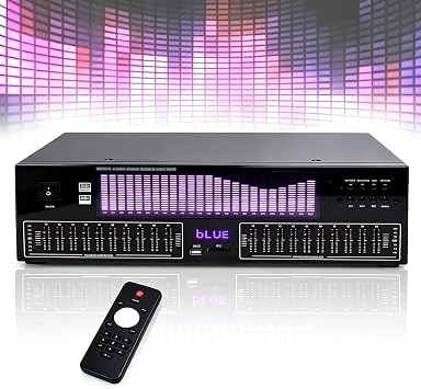 20-Band Stereo Graphic EQ, Digital Equalizer, HI-FI Graphic Equalizer, LED Spectrum Display, 15 Dynamic Modes, W/Remote Control, Noise Reduction, for Studio, Home Audio, Recording Studio