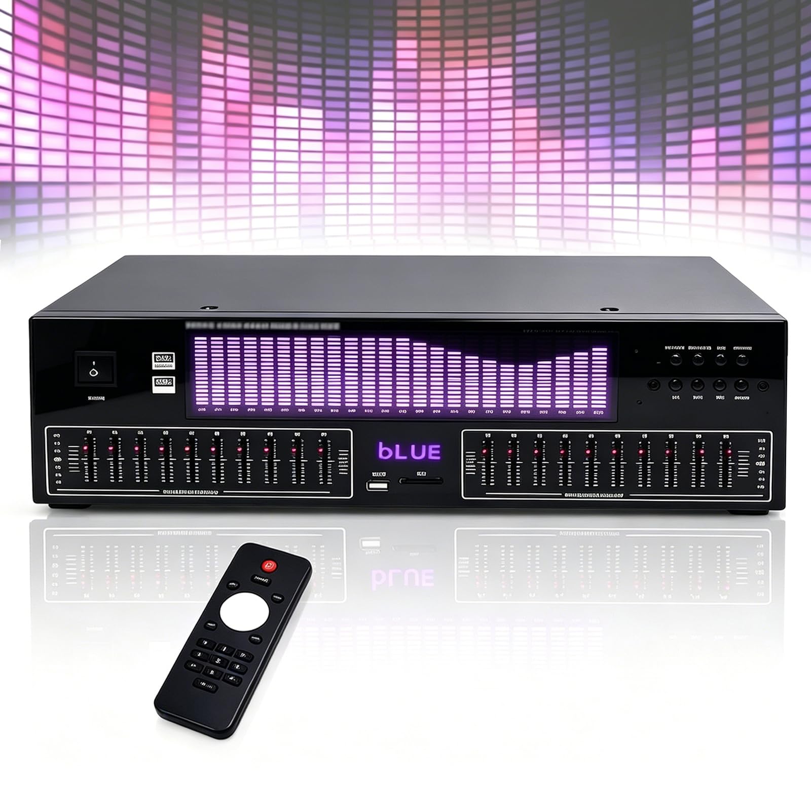 MYFTNP 20-band Stereo Graphic, Hi-fi Graphic Equalizer, Digital Equalizer, 15 Dynamic Modes, Led Spectrum Display, Remote Control, Noise Reduction, For Studio, Home Audio, Recording Studio