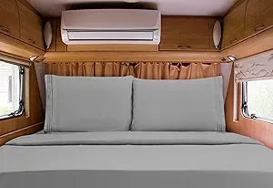 Elegant Comfort Luxurious 1500 Premium Hotel Quality Microfiber Three Line Embroidered Softest 4-Piece Bed Sheet Set, Wrinkle and Fade Resistant, RV Short Queen, Silver