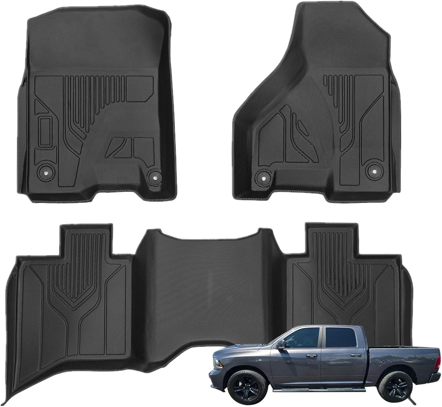 Floor Mats Fit for Dodge Ram 1500 2500 3500 Crew Cab 2013-2018，1500 Classic Crew Cab 2019-2024 All Weather Protector TPE Floor Liners Custom Fit Car Mats Non-Slip，NOT for New Body, NOT Fits Quad Cab