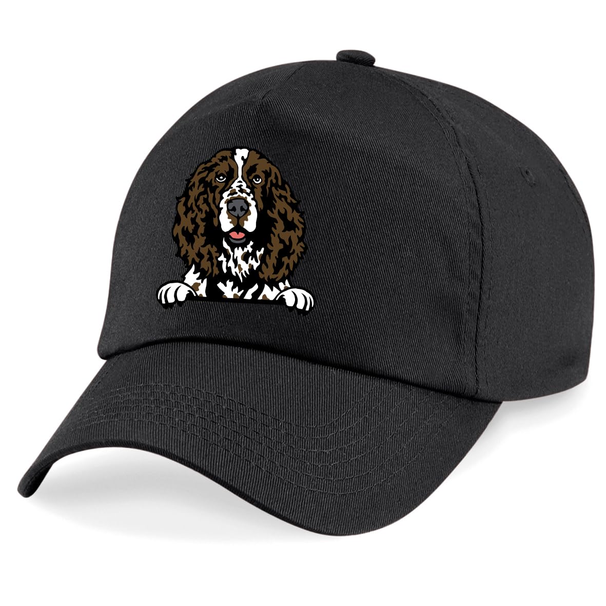Apm Apparel Men's Black English Springer Spaniel Dog Peeking Dog Unisex Baseball Cap (Uk, Alpha, One Size, )