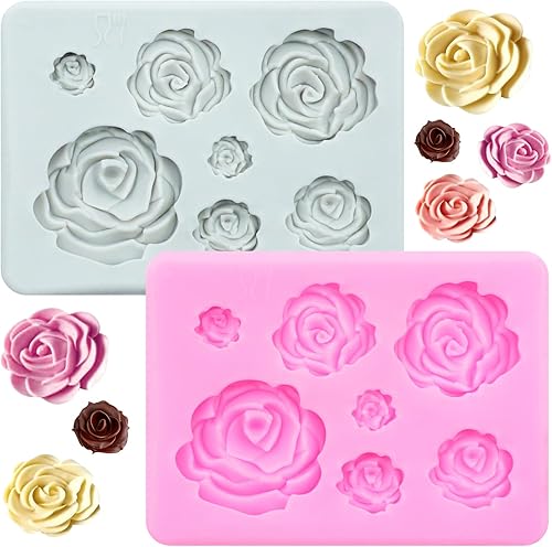 Generic 2 moldes de silicona para barra de chocolate con rosas y flores, moldes de chocolate para tartas, herramientas de decoración de pasteles de