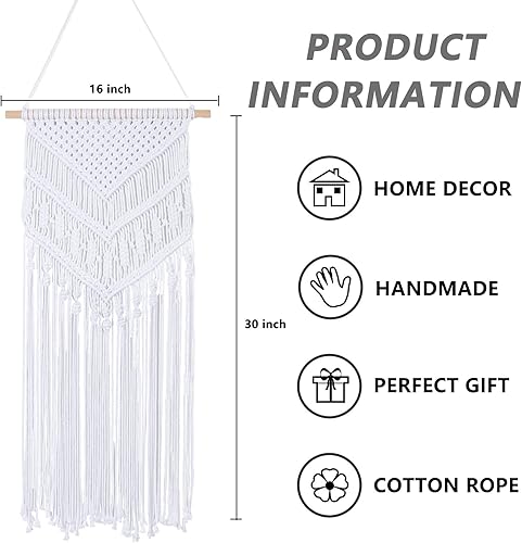 Miniatura 2 de RLoncomix Macramé para colgar en la pared, arte bohemio, tejido a mano, borla geométrica, elegante, hogar, apartamento, dormitorio, habitación del