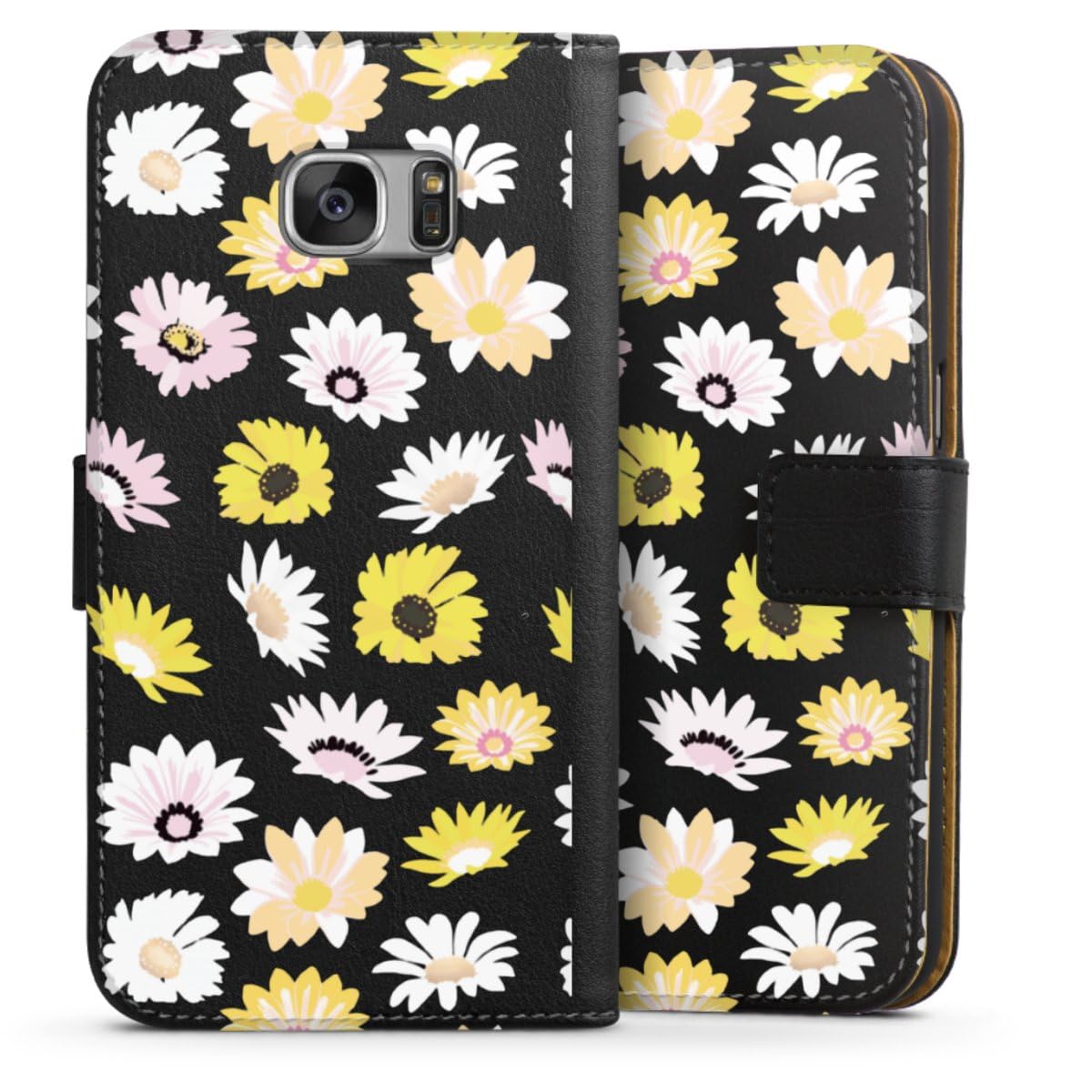 DeinDesign Etui Compatible avec Samsung Galaxy S7 Etui Folio Etui magnetique Jaune Pâquerette Transparent
