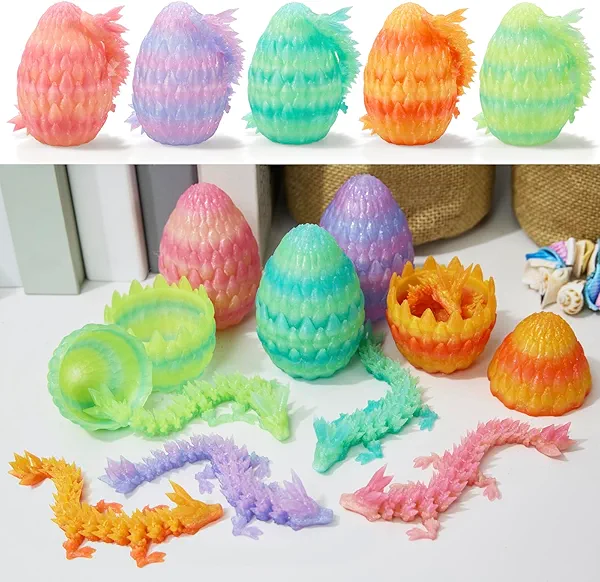3D Printed Dragon Egg with Dragon Inside, Articulated Crystal Fidget Toy,Cool Stuff Fun Gifts for Adults,Teens, Boy, Easter Basket Stuffers, Decor for Home Office Car Desk, Classroom Rewards (5color)