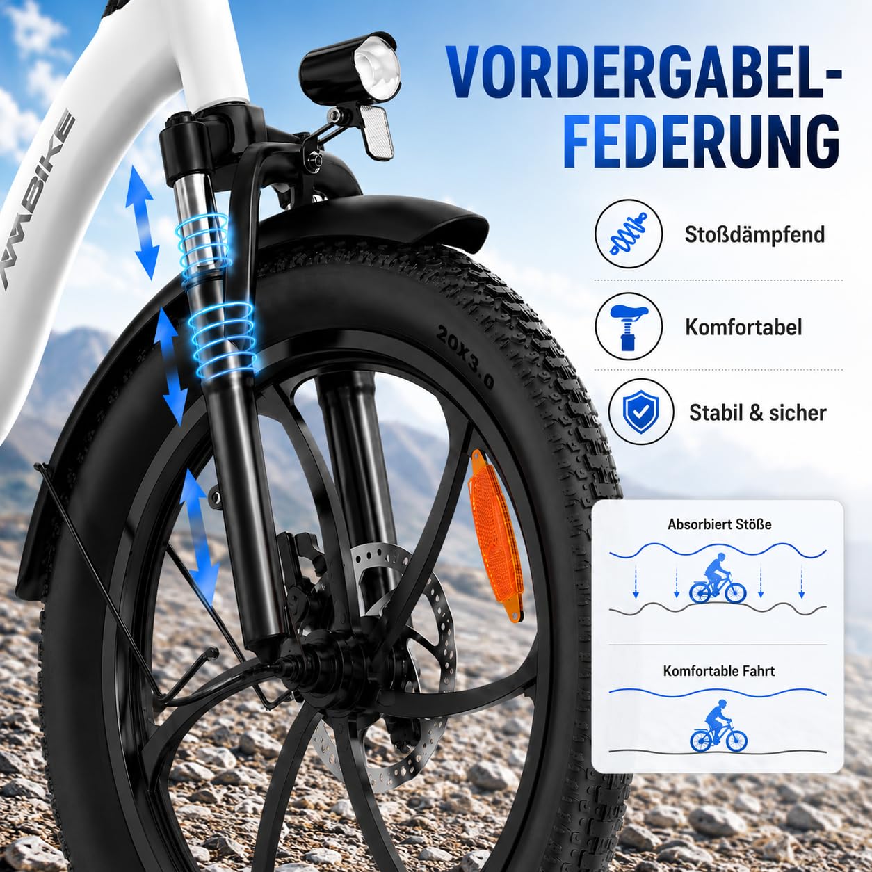 Faltbares E-Bike 20 Zoll, 250W Elektrofahrrad mit 48V 16AH Akku (100km), 7 Gang Cityrad mit Federung, LED & Scheibenbremsen, Carbonstahl-Rahmen