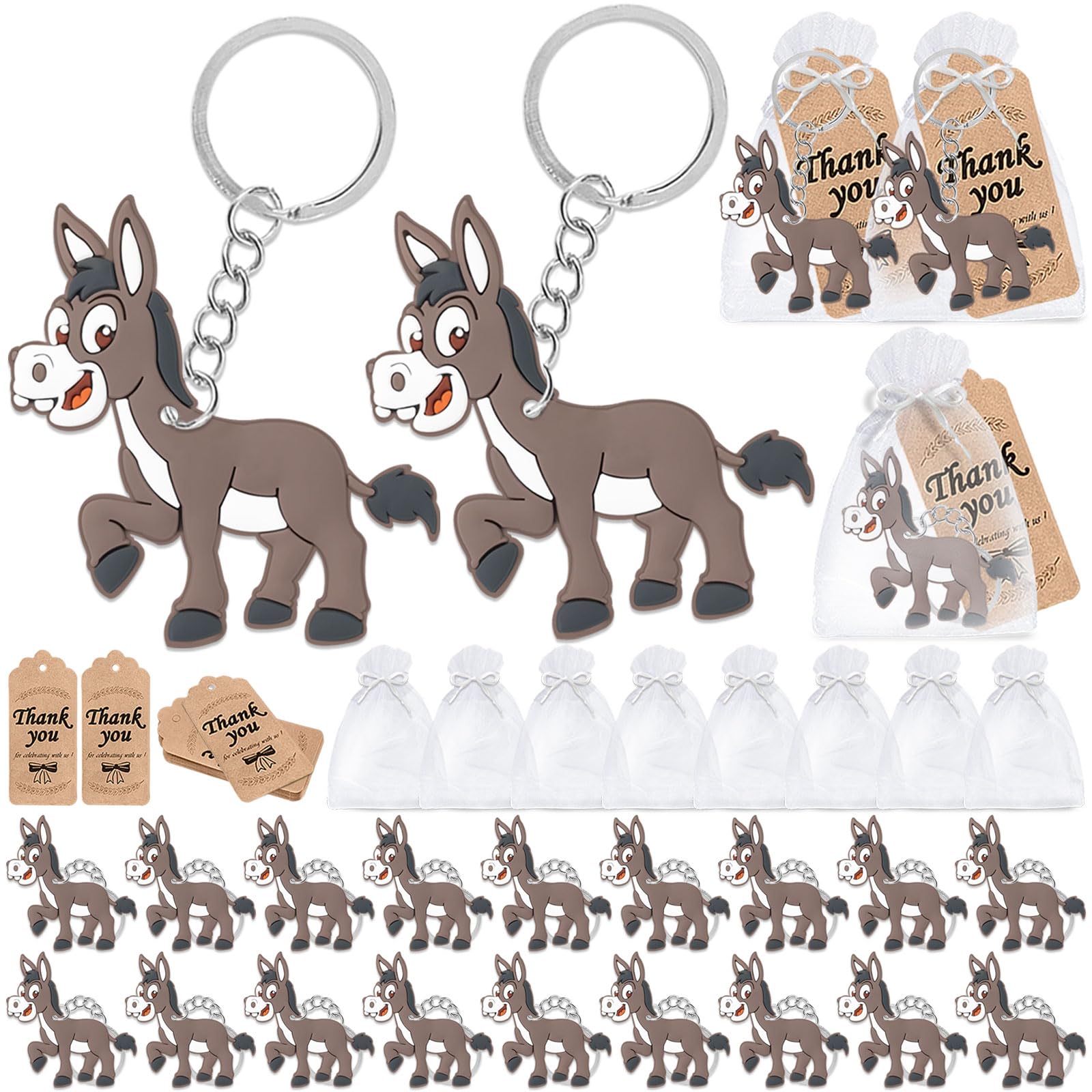 CiciBear 60 Pack Donkey Party Decorations for Guests, 20 Keychains, 20 Tags and 20 Gift Bags for Barnyard Farm Animal Themed Party, Baby Shower,