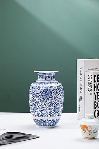 Miniatura 5 de Jarrón azul, jarrón chinoiserie, jarrón de jengibre para decoración del hogar, decoración de porcelana azul y blanca, 9 pulgadas de alto