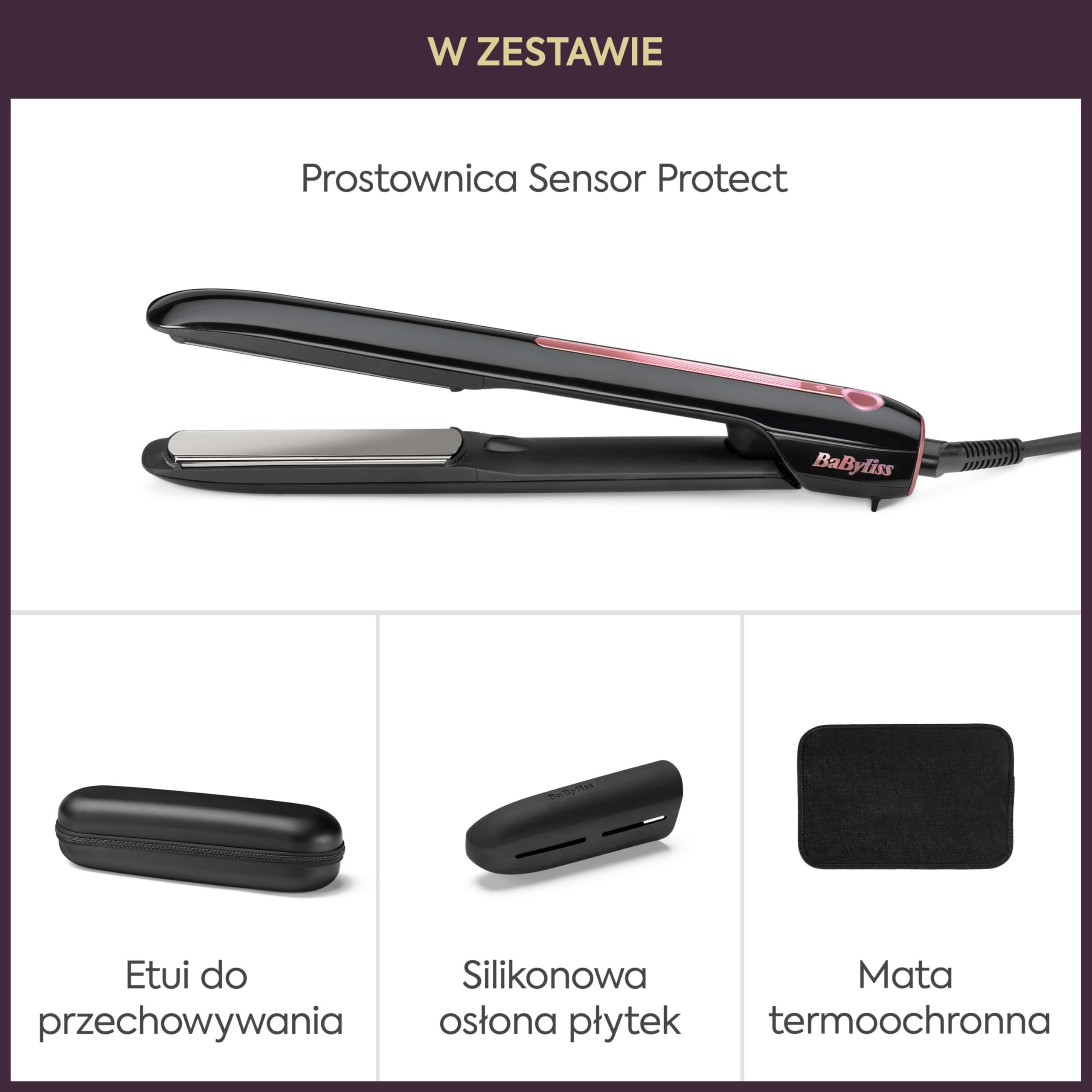 BaByliss Sensor Protect Inteligentna Prostownica do Włosów, Adaptacyjna Kontrola Temperatury, Płytki Tytanowe, Jonizacja Anti‑Frizz, 5 Ustawień (160–200°C), Szybkie Nagrzewanie, ST491E