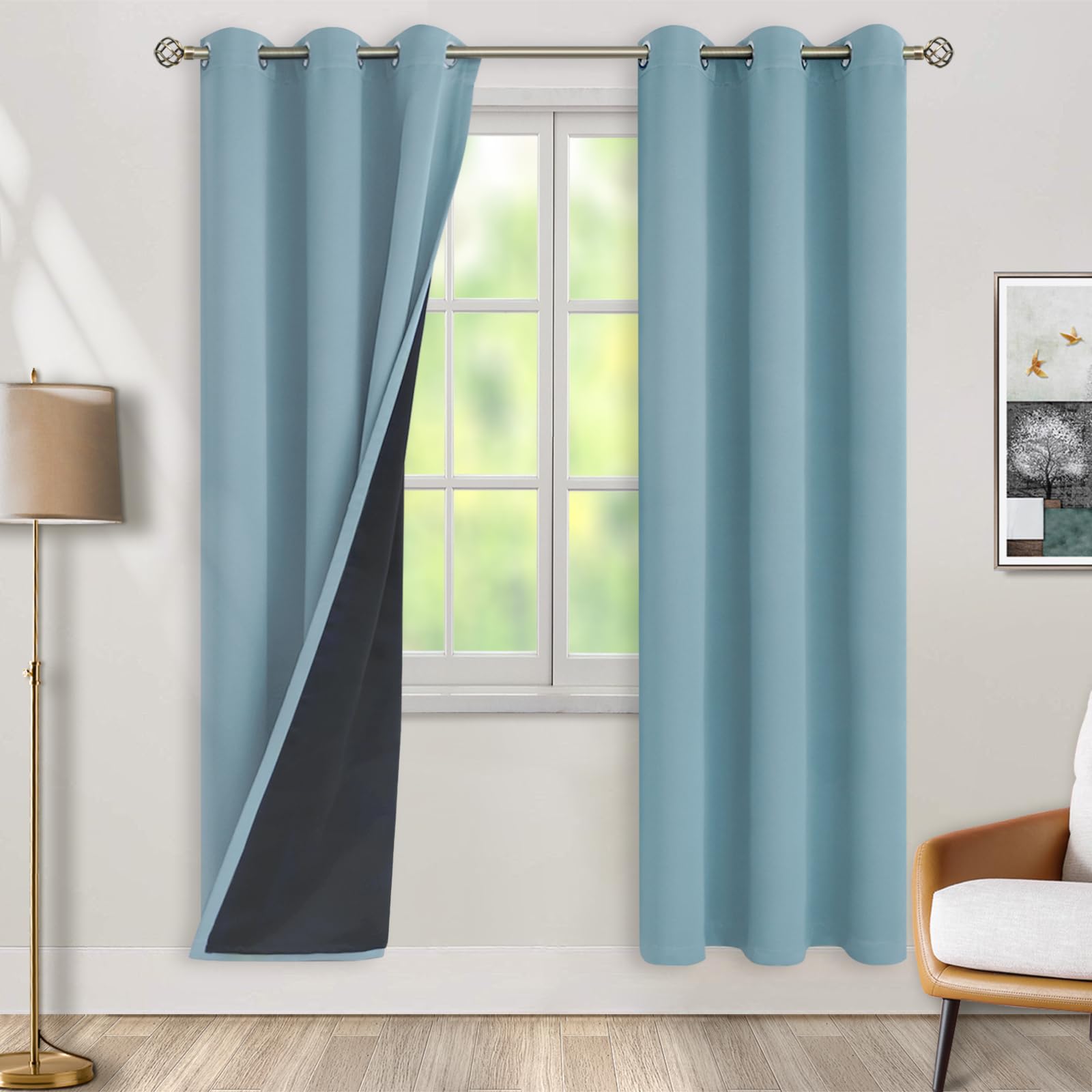 BGment Thermal Insulated 100% Blackout Curtains for Bedroom with Black Liner, Double Layer Full Room Darkening Noise Reducing Grommet Curtain (42 x 84