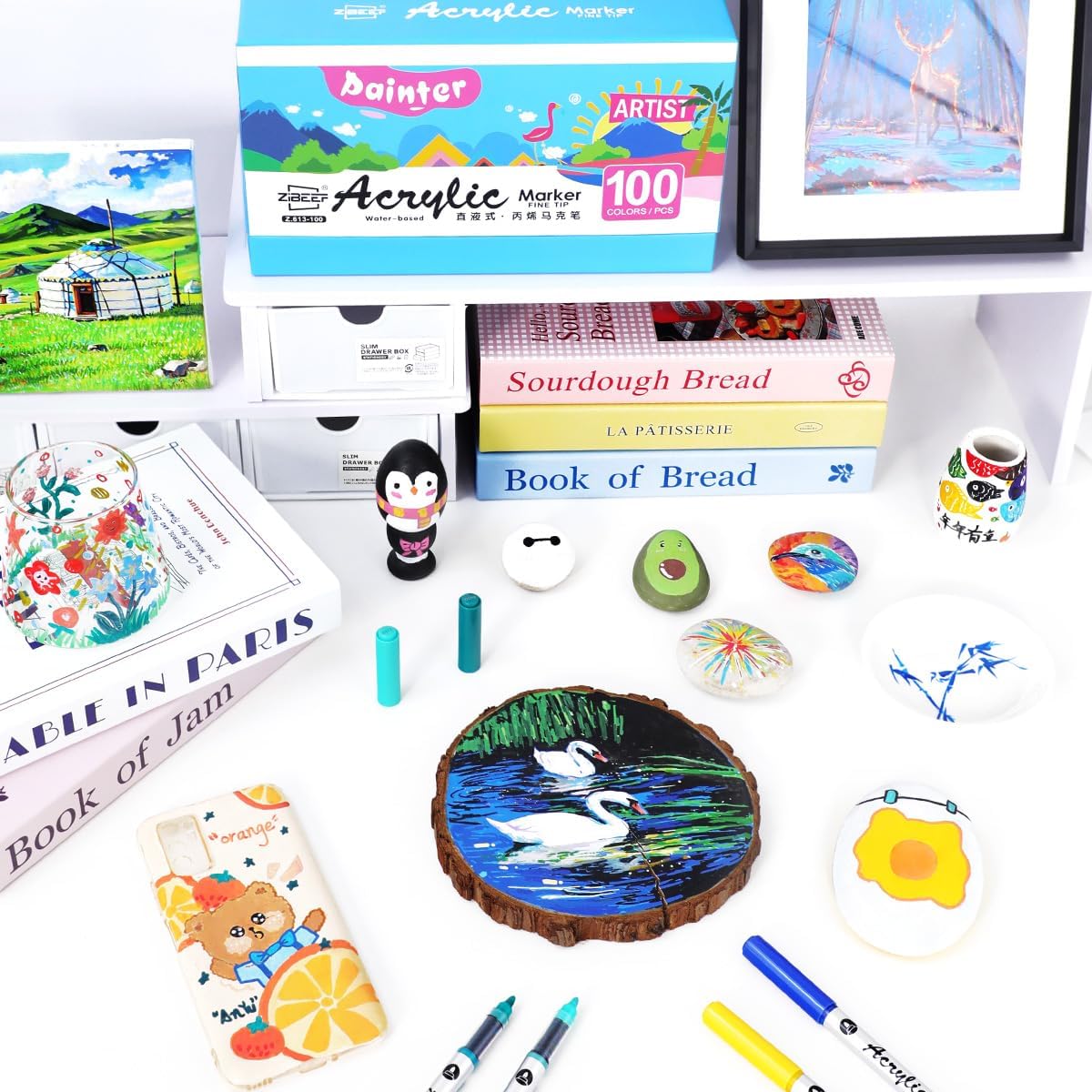 kander hardhead acrylic paint marker, 100 color pigment pen, waterproof and quick-drying with automatic ink control system, suitable for petroglyphs, wood, fabric, canvas, eggs, ceramics, DIY crafts