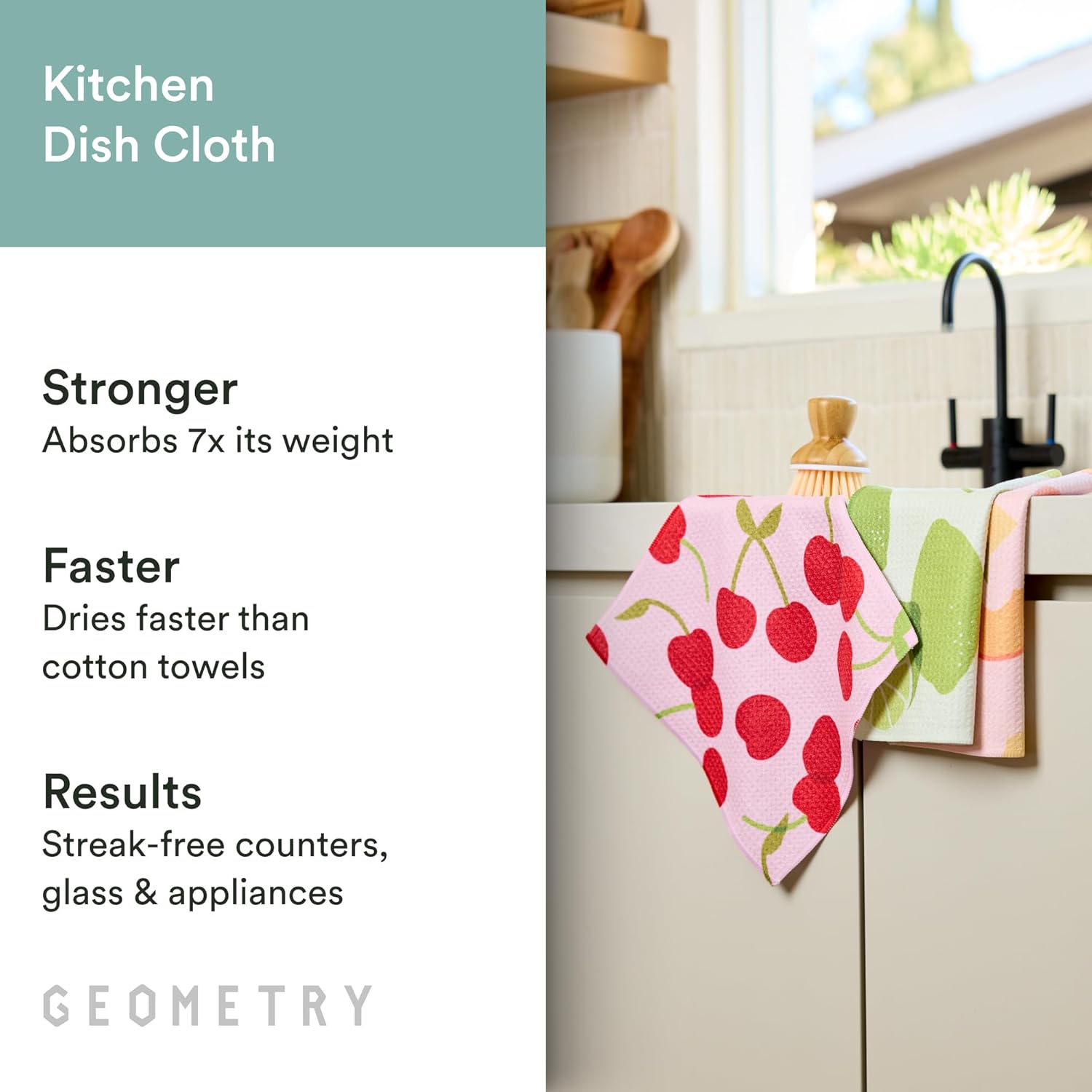 GEOMETRY Dishcloth – Spring & Summer Collection – Quick-Dry, Ultra-Absorbent, Reusable Microfiber Kitchen Towels for Drying & Cleaning - Fruit Fun - 3-Pieces