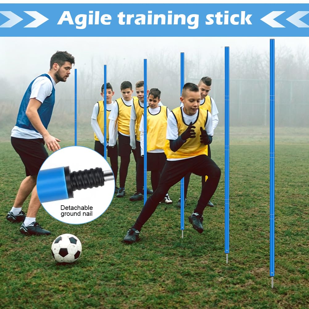 CEWROM Slalomstangen Fussball Trainingszubehör mit 6 Slalom Poles, 12 Hütchen, Koordinationsleiter 6m, Springseil und Resistance Fallschirm, Fußball Trainingsset für Koordinationstraining