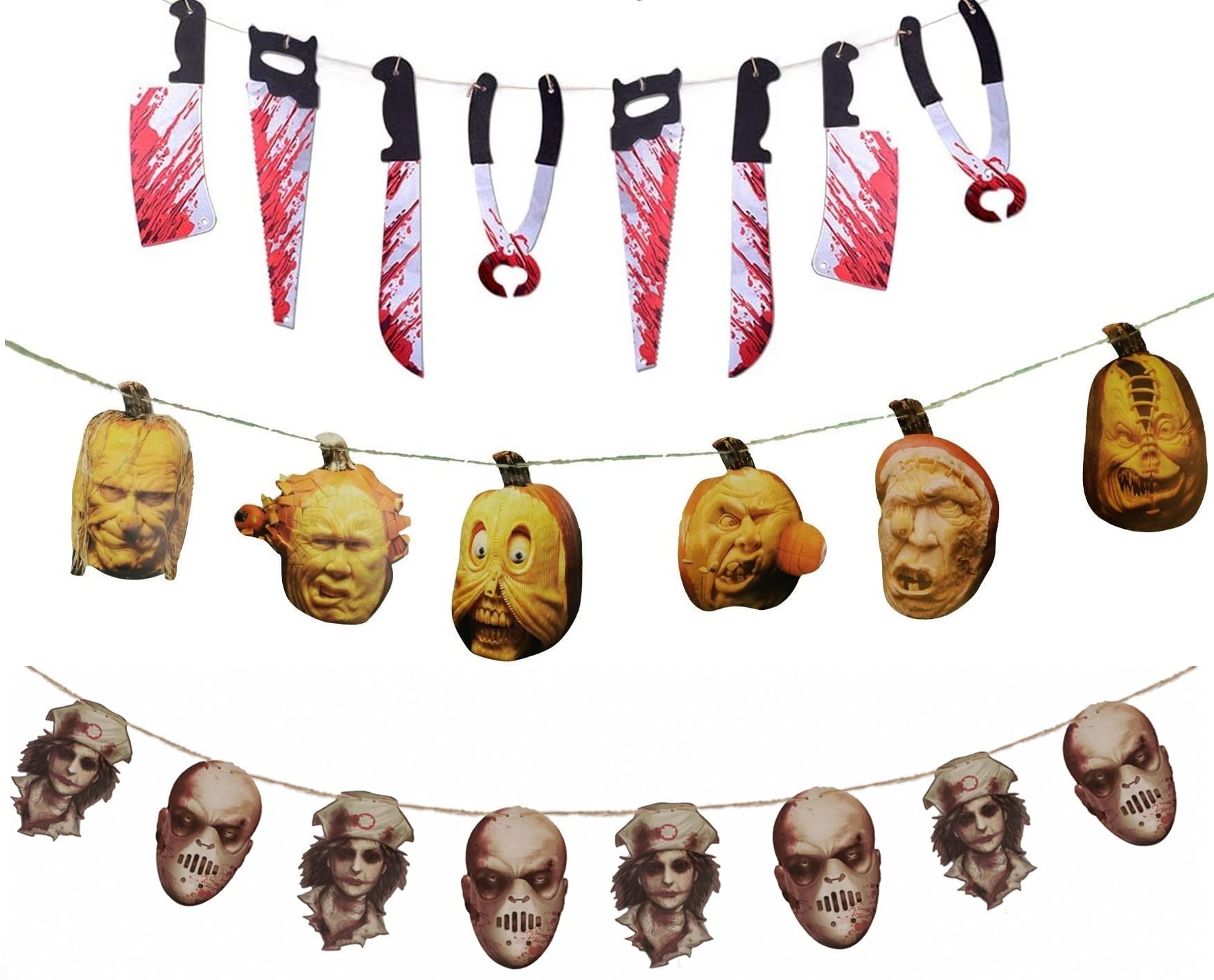 SHATCHI Halloween Decoration Garland Bloody Weapons Spooky Bunting Banner Party Supply Scary Wall Room Door Garden Decorations 3Pcs Set