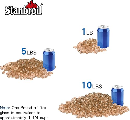 Miniatura 3 de Stanbroil Vidrio de fuego de 10 libras, vidrio de fuego poligonal de 12 pulgada para chimenea y paisajismo, elegante dorado