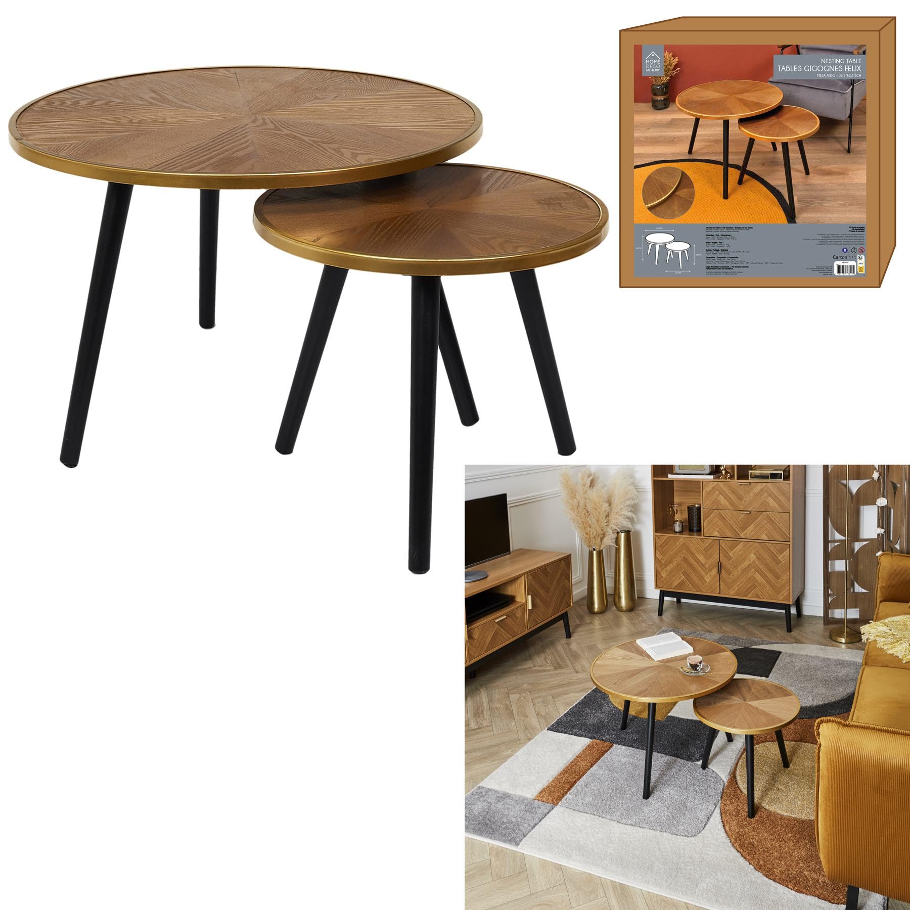 HOME DECO FACTORY - HD7412 Mesas Nido Felix x2 - Mobiliario Moderno - Mesa Auxiliar de Pino - Dimensiones Pequeña L40xP40xH33 cm - Grande L60xP60xH40 cm - Color Marrón