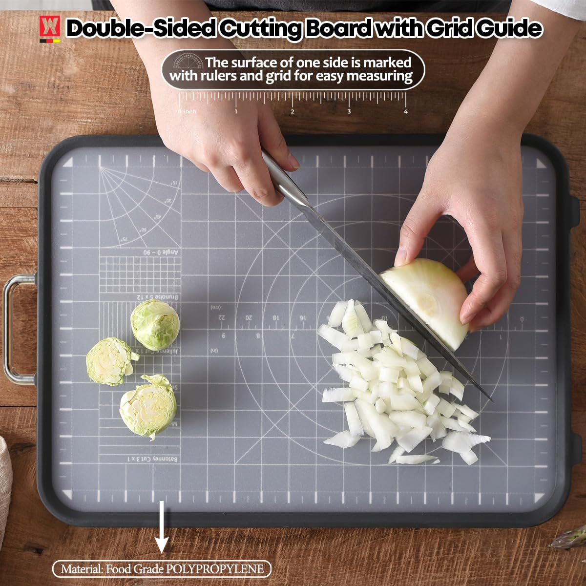 WAGENSTEIGER Tabla de cortar de doble cara de acero inoxidable, tabla de cortar, lado de tabla de metal y lado de tablero de plástico con paja de trigo en el interior, fácil de limpiar, diseñada para