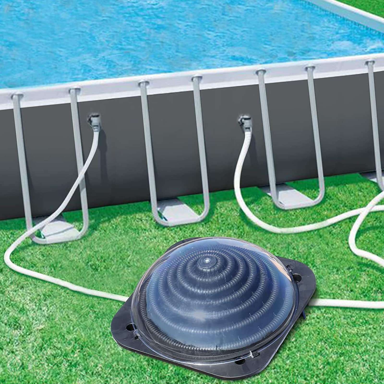 Chauffe-piscine à dôme solaire hors sol - Équipement de chauffe-piscine creusée avec raccord de tuyau pour grandes piscines - Chaleur efficace pour une utilisation à la maison et à l'extérieur - Plu