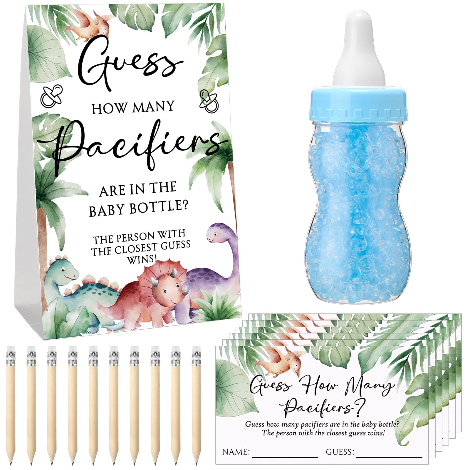 Roowest 512 Pcs Baby Shower Games Guess How Many Pacifiers Sign 100 Small Guessing Games 10 HB Pencils 750ml Milk Bottle 400 Acrylic Pacifiers