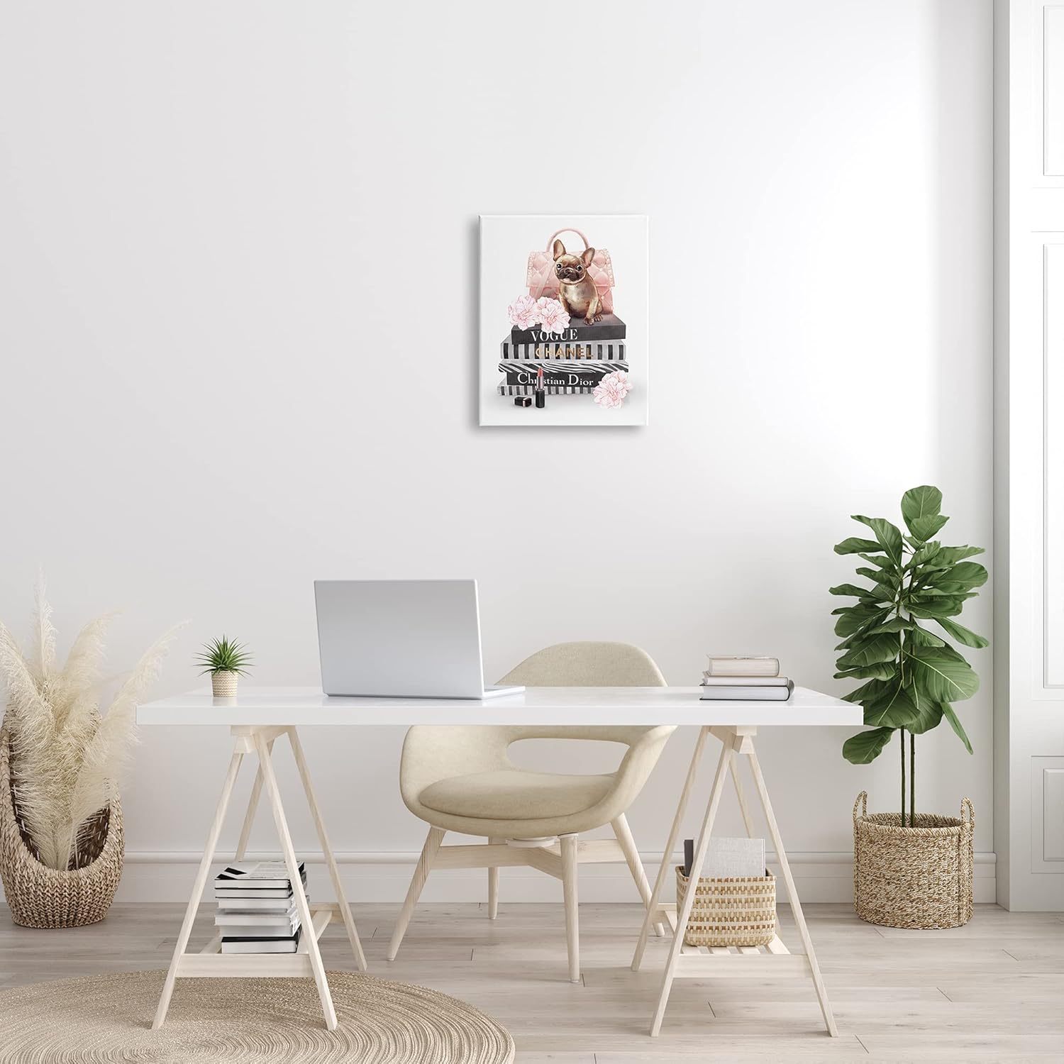 Stupell Industries Glam Bookstack Quilted Pink Purse French Bulldog, Designed by Ziwei Li Canvas Wall Art, 16 x 20, Multi-Color