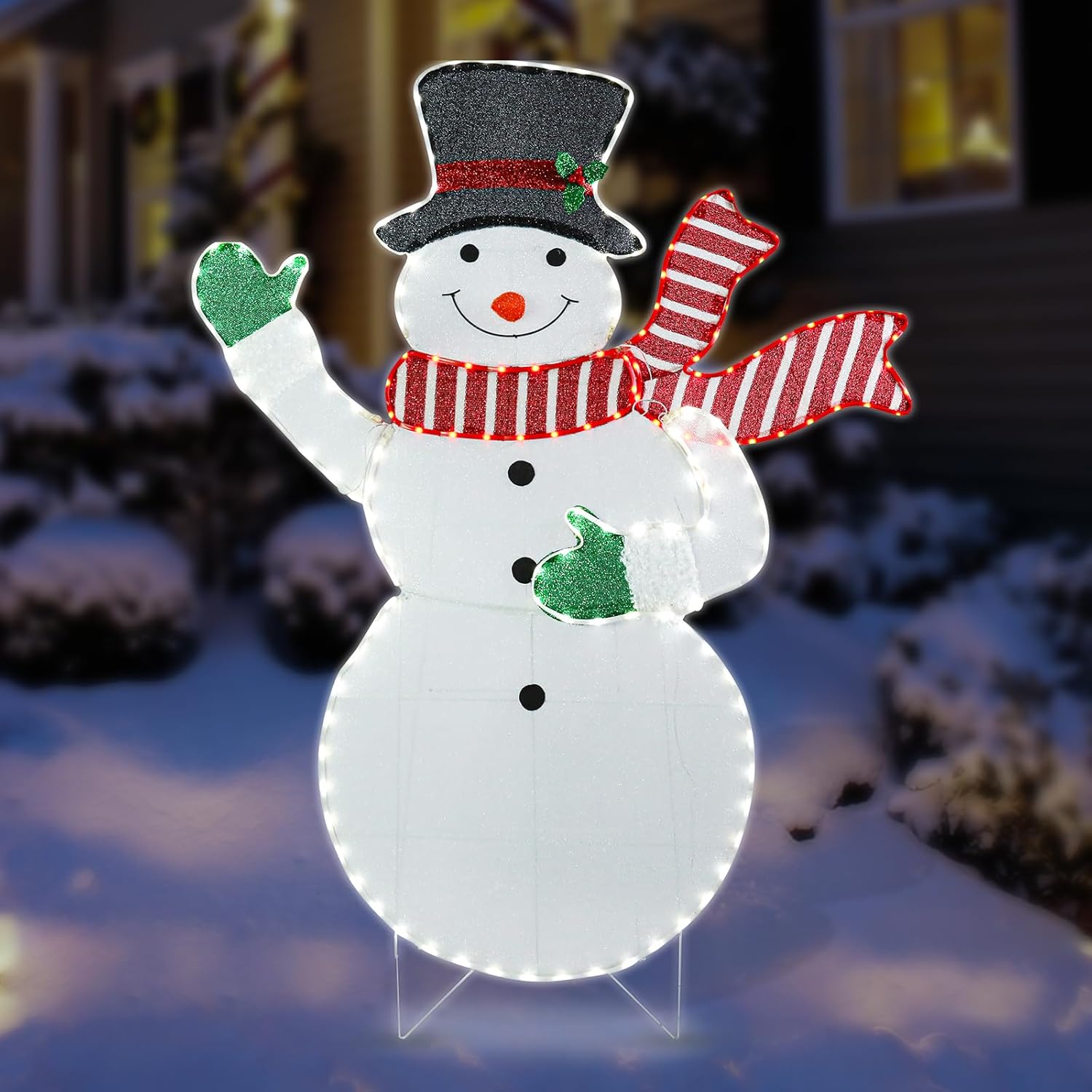 (2 pack) 5.5ft christmas snowman lighted decoration christmas lighted snowman with scarf hat pre-lit 171 led lights decoration for xmas home pathway lawn party display art deco