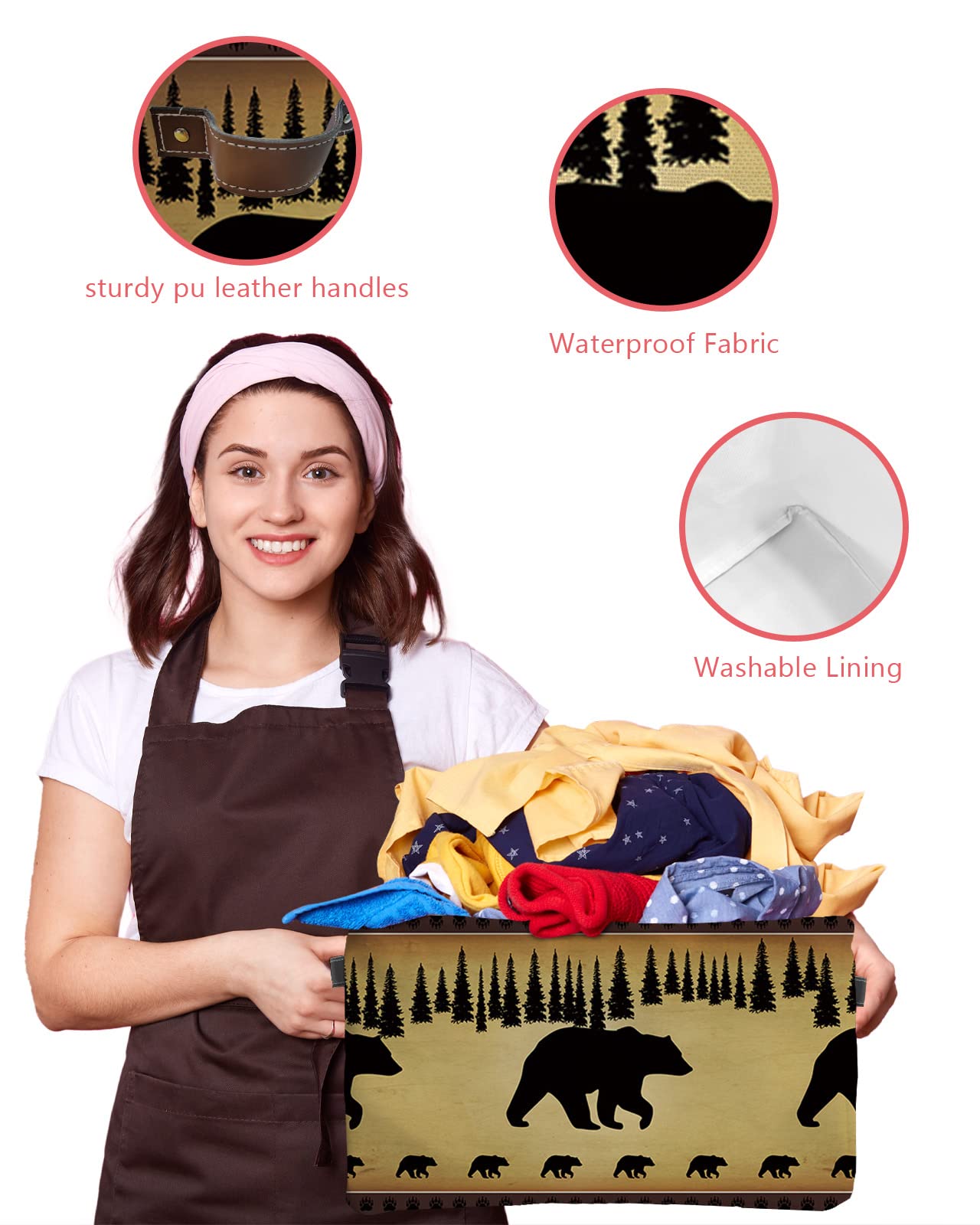 Cesto Portaoggetti Pieghevole Con Orso Nero – In Tela Resistente Con Manici, 36x26x21 Cm, Per Armadio E Camera Da Letto