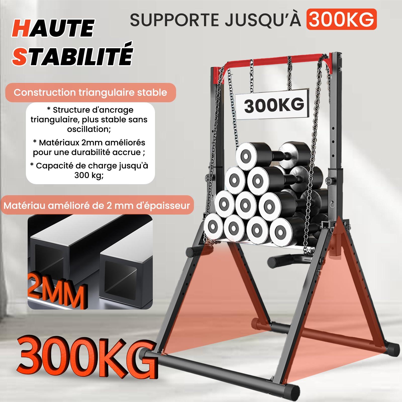 DOBESTS Chaise Romaine Power Tower Barre de Tractions Pliable Musculation Pour l'entraînement à la Maison, Chaise Romaine Musculation, Structure triangulaire, Se Plie Facilement，300KG