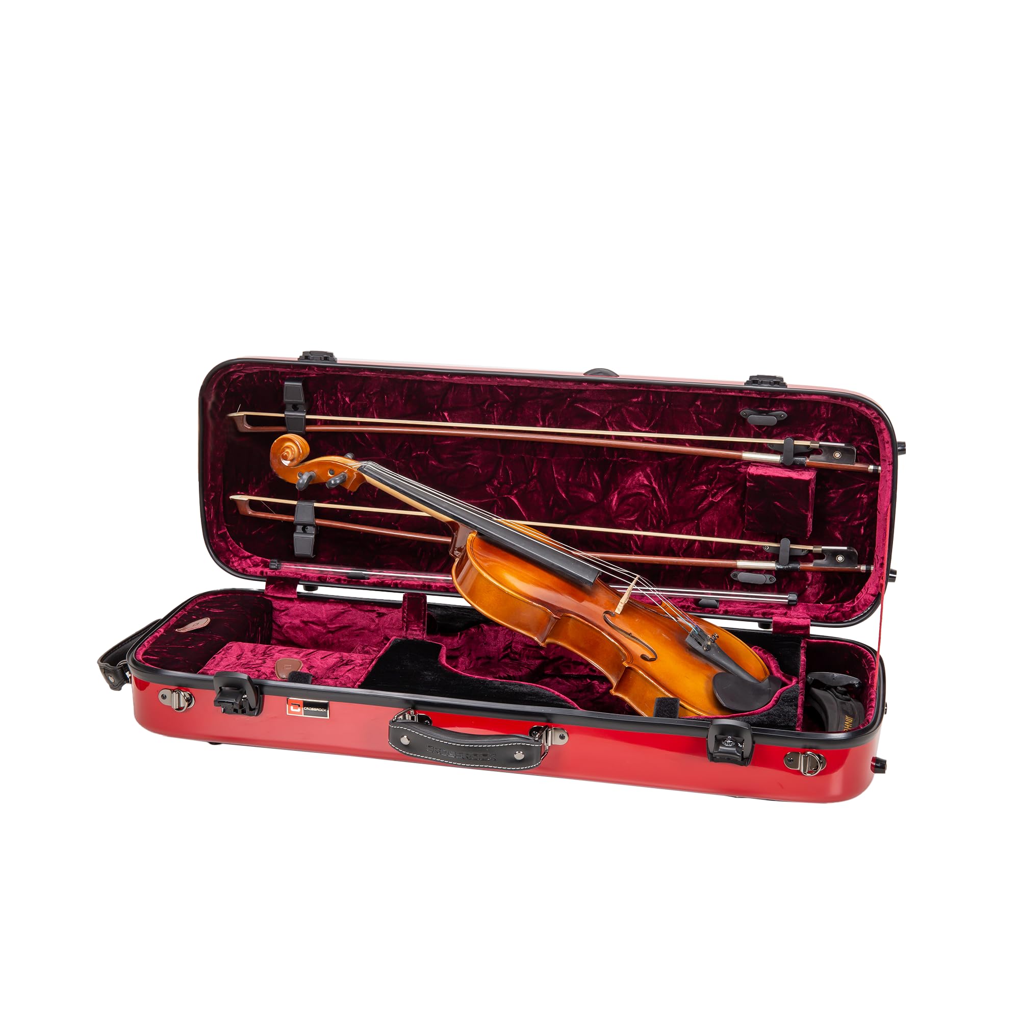 Crossrock Fiberglass Oblong Case fits 4/4 Full-Size Violin, Includes TSA lock, Protective Blanket, Hygrometer, Accessory Compartments-Red (CRF2020VRD-R)
