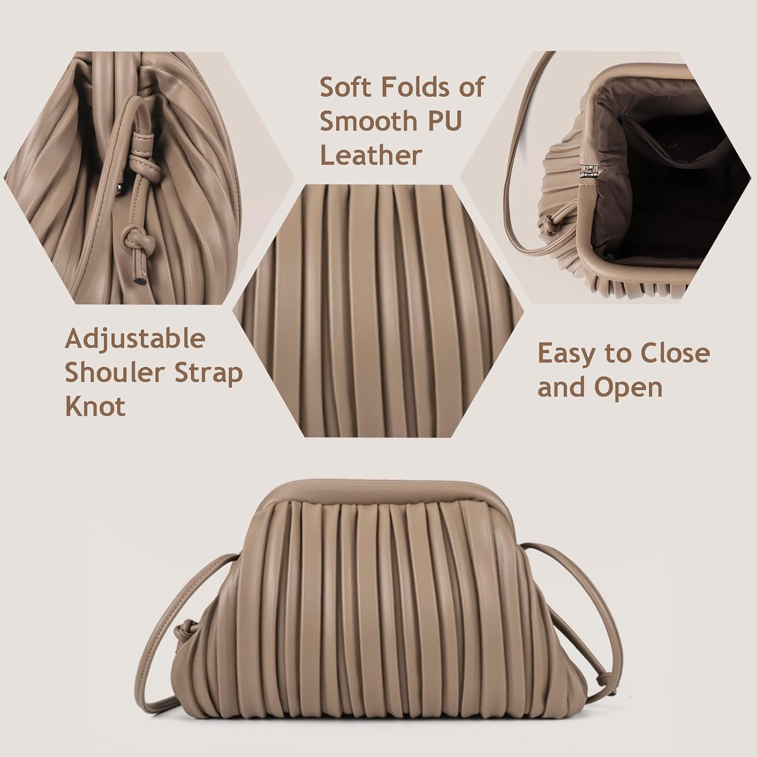 GLITZALL Clutch Purse and Dumpling Bag for Women,Designer Cloud Handbag and Ruched Bag with Detachable Shoulder Strap - Image 7