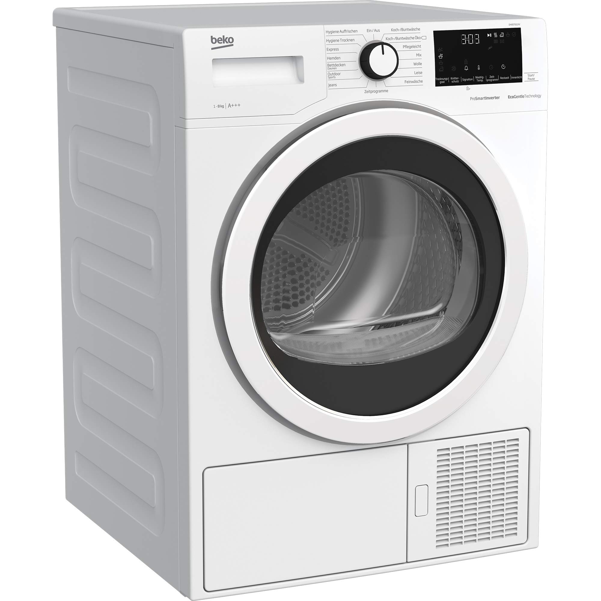 Beko DH85T6GXV b300 Wärmepumpentrockner, 8 kg, 15 Programme, OptiSense Sonsor-Trocknung, Allergikergeeignet, Inverter Motor, wechselbarer Türanschlag, AquaWave Schontrommel, Weiß