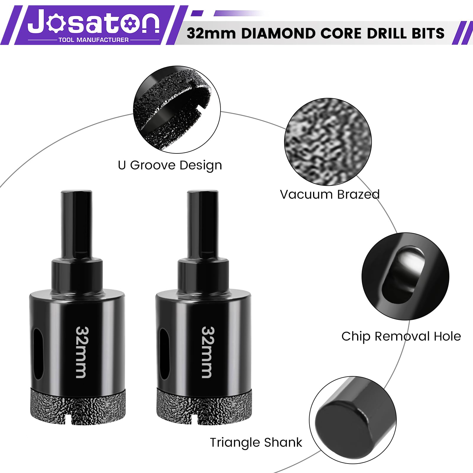 32mm Diamond Hole Cutter Josaton 2Pcs Dry Tile Hole Saw Set for Glass Porcelain, Tile, Marble, Ceramic, Granite - Image 3