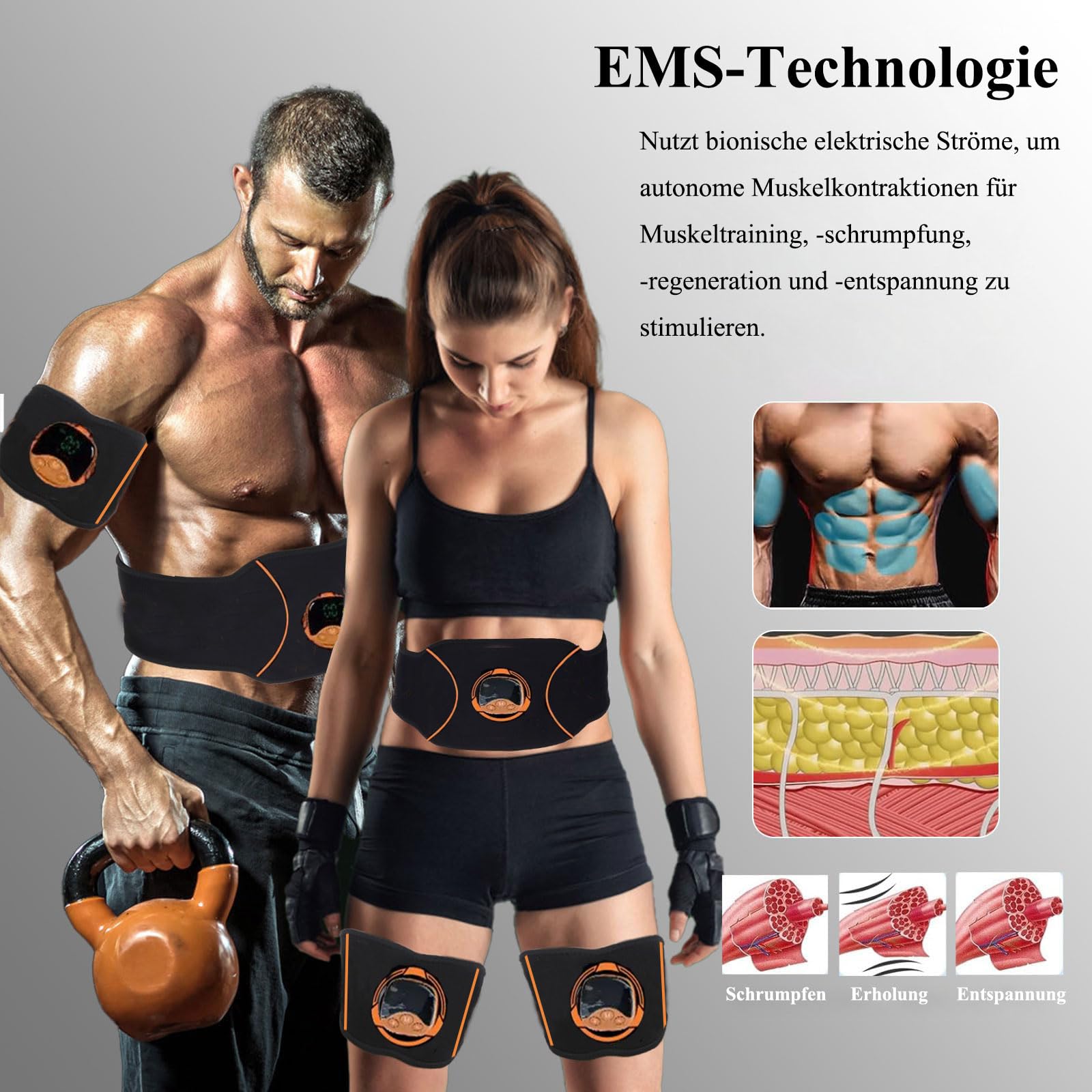 EMS Bauchmuskeltrainer, Bauchmuskeltrainer Elektrisch mit 10 Modi & 30 Stufen USB-Wiederaufladbarer Tragbarer Elektrostimulation für Bauch,Arm,Bein,Hüften-Fitness
