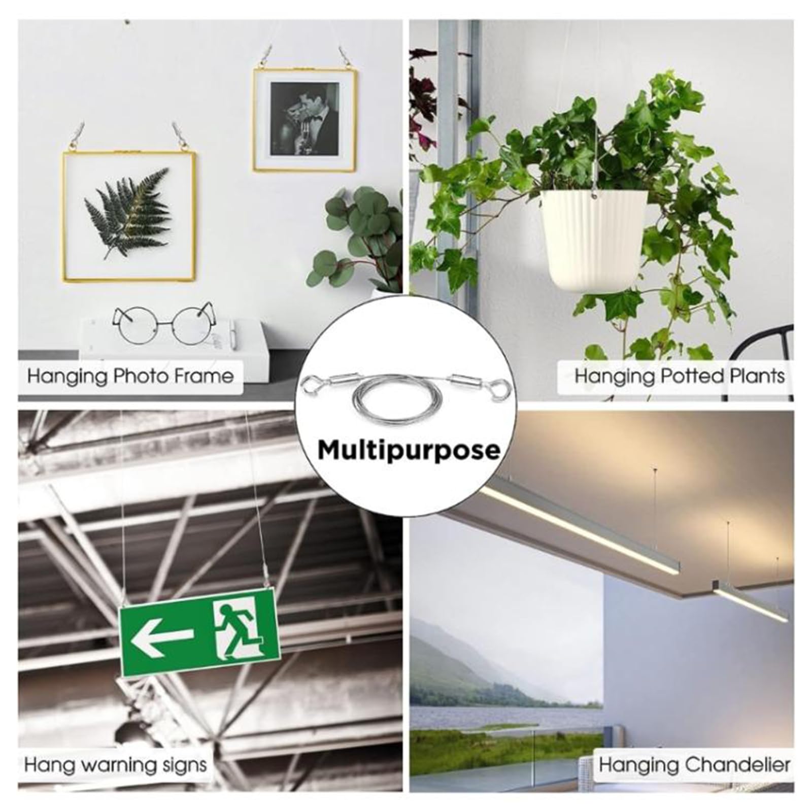 kobeIeen 2pcs Adjustable Picture Hanging Wire Stainless Steel Heavy Duty Wire Rope for Hanging Hardware Holds Up to 66lbs