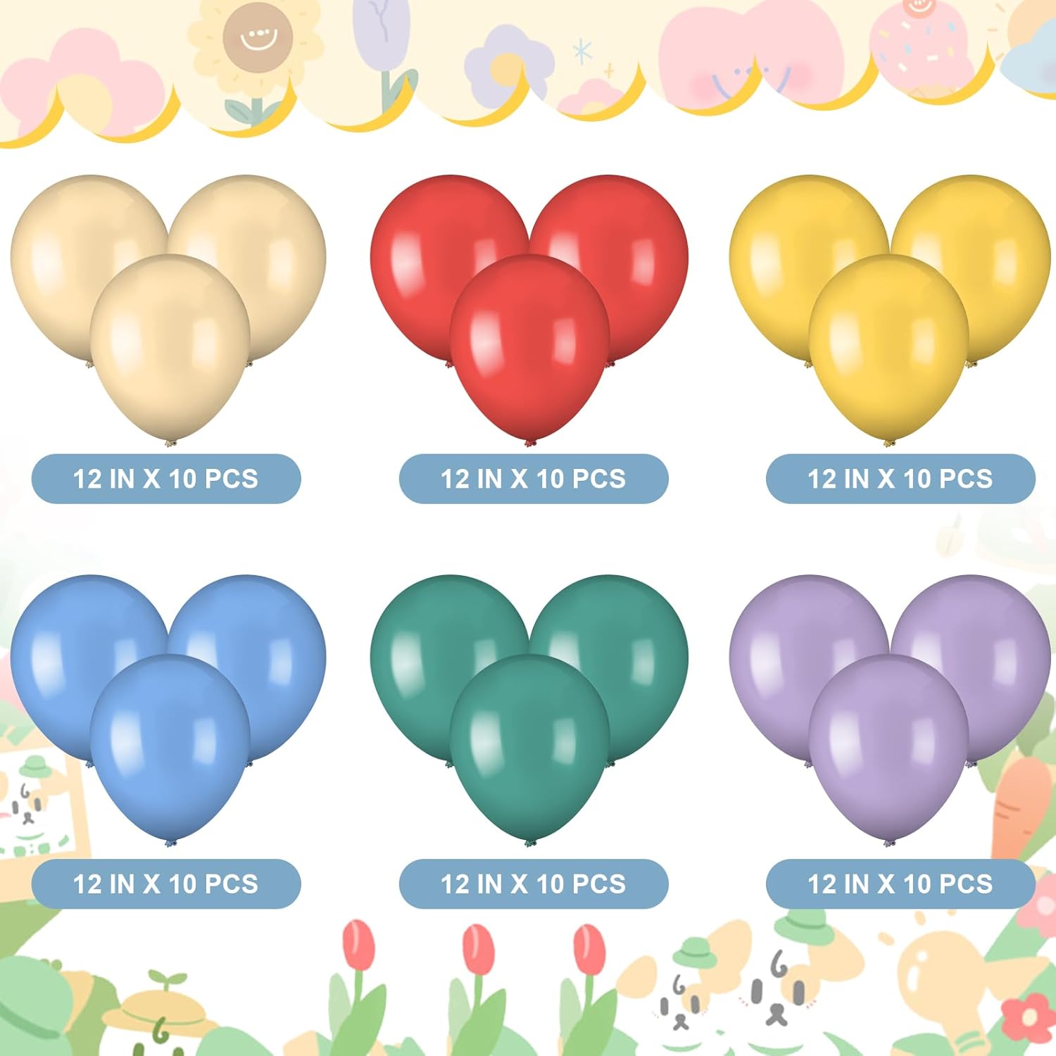 Epakh 64 Pcs Animal Parade Party Birthday Banner with Colorful Pennant Banner Flag Animal Parade Birthday Decorations Include 60 Balloons and Blue and White Striped Tablecloth for Wall Party Supplies