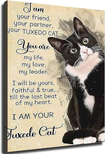 Póster con texto en inglés "I Am Your Friend", diseño de gato esmoquin, diseño de gato negro, para sala de estar, oficina, póster moderno para disponible en Yaxa Peru