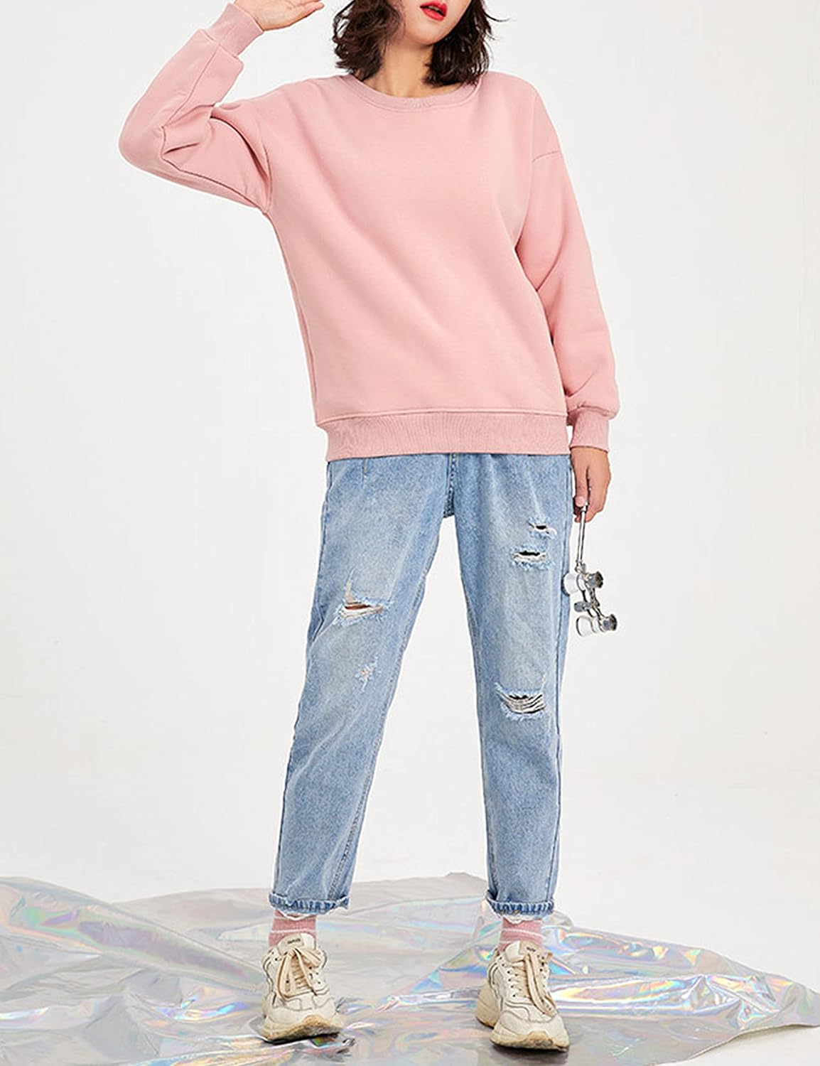 Yeokou Womens Winter Crewneck Sweatshirt Sherpa Fleece Warm Heavyweight Pullovers - Image 5