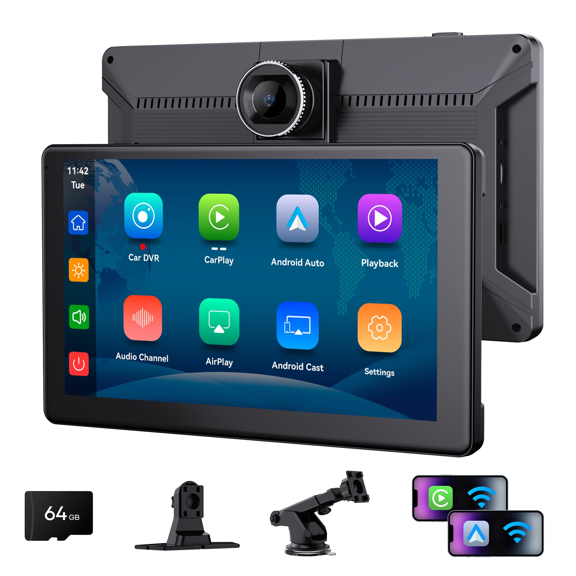 - BIGASUO Wireless Carplay Screen for Car 4K Dash Cam, Apple CarPlay & Android Auto,9" HD Touchscreen with 1080P Backup Camera, GPS Navigation/Mirror Link/Voice Control/Bluetooth Fits All Cars