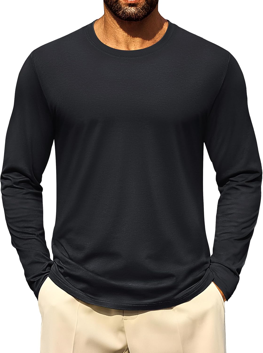 Cotrasen Mens Long Sleeve Tee Shirts Cotton Crew Neck Moisture Wicking Soft Casual Basic T-Shirts