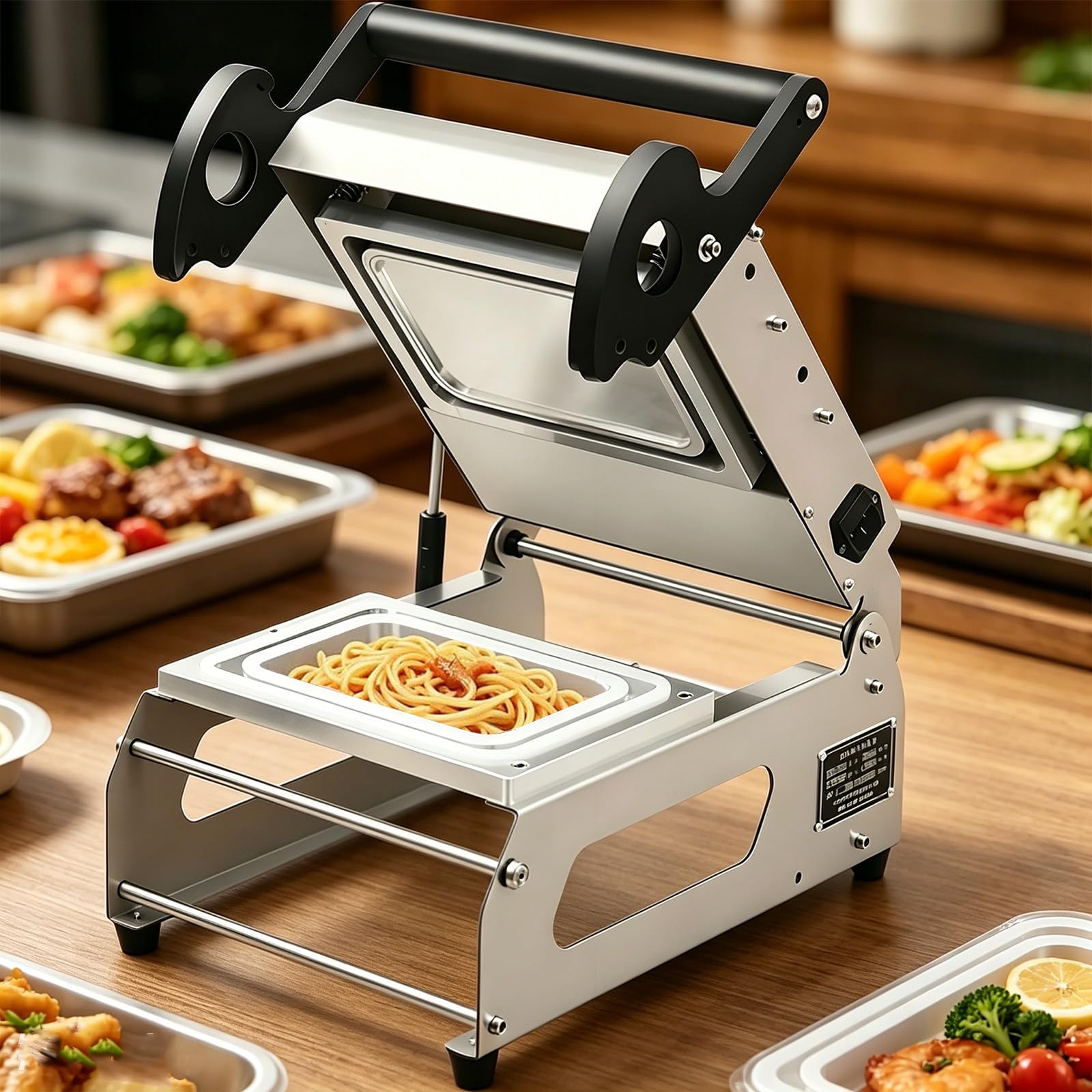 BITYCOW Takeaway Box Heat Sealing Machine, 7-8 Seconds Fast Sealing, Ergonomic Hand Operated Tray Sealer for Supermarket, Hotel and Catering Use Traysize20x14cm