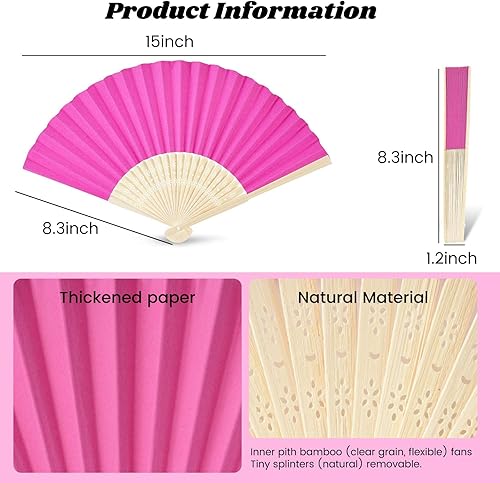 Miniatura 58 de JOHOUSE 12 abanicos de papel blanco de mano – Ventilador de mano plegable de 8.3 pulgadas, ventiladores plegables de mano para mujeres, ventilador