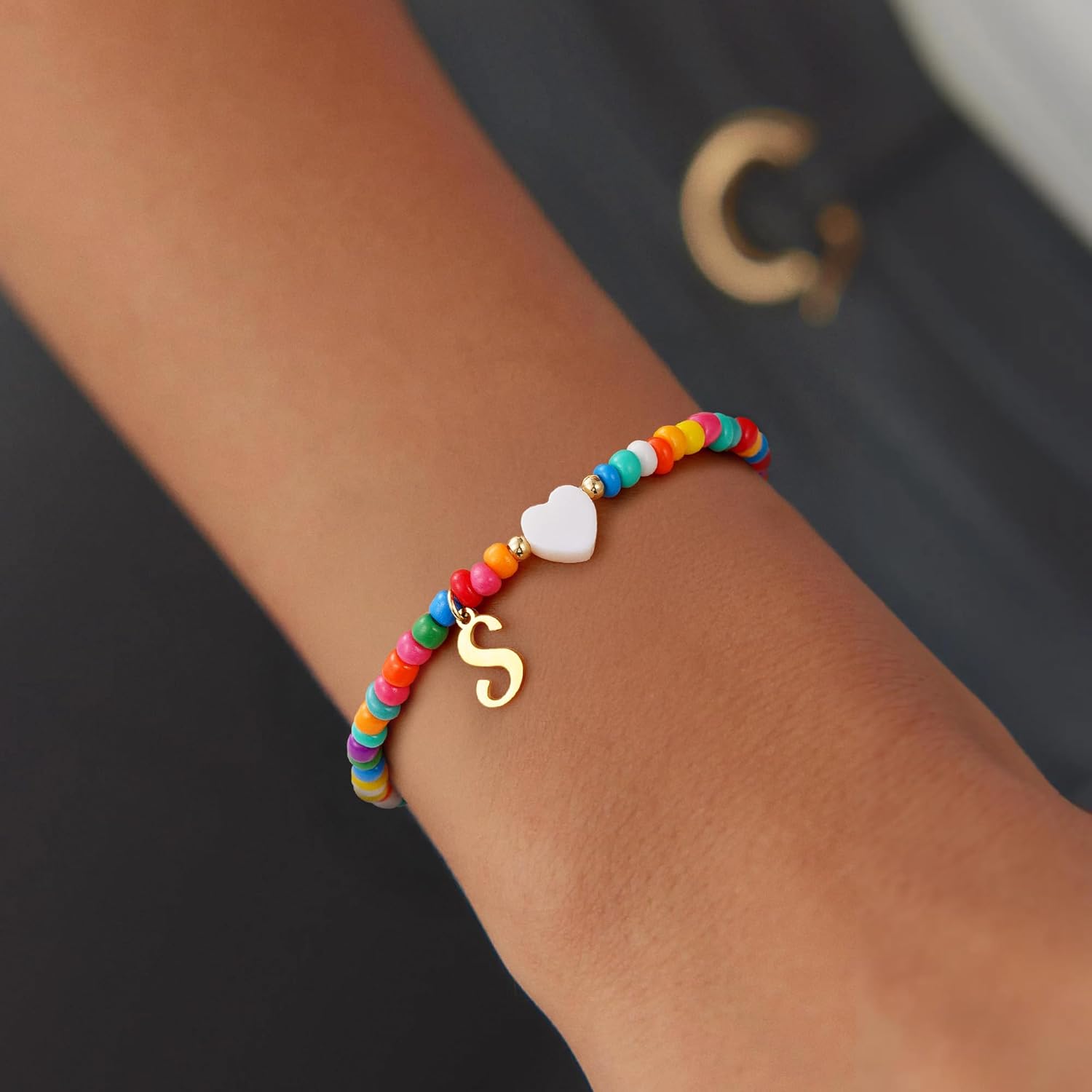 Colorful Beaded Initial Bracelets for Women - Fade-resistant Cute Stretch Beaded Bohemian Initial A-Z Stackable Bracelets Jewelry for Women Birthday Valentine's Day Gift - Image 3