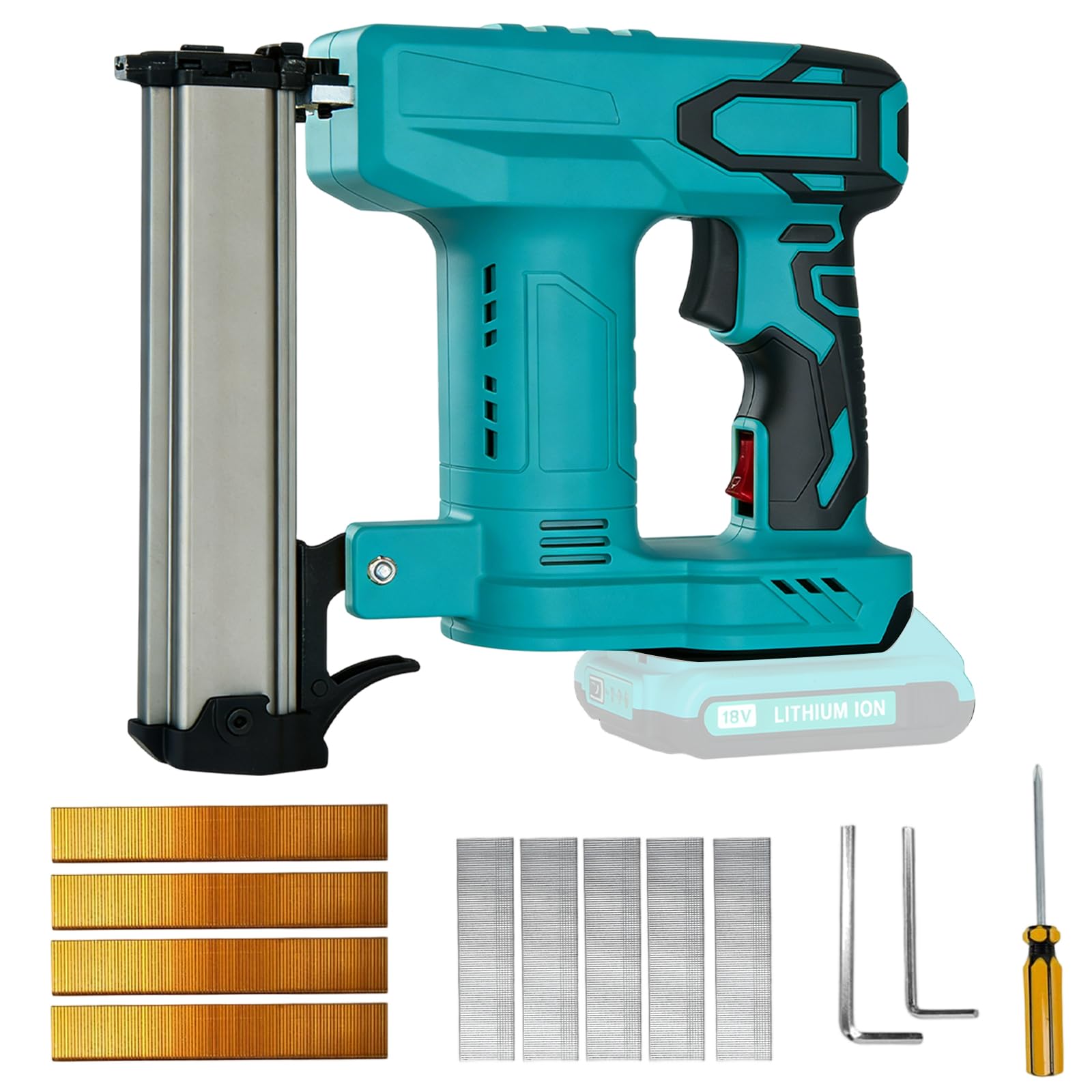 Clavadora inalámbrica de 18 GA para batería Makita de 18 V, pistola de grapas eléctrica 2 en 1 con 1000 clavos rectos y 1000 clavos en U, pistola eléctrica inalámbrica para carpintería, muebles (sin