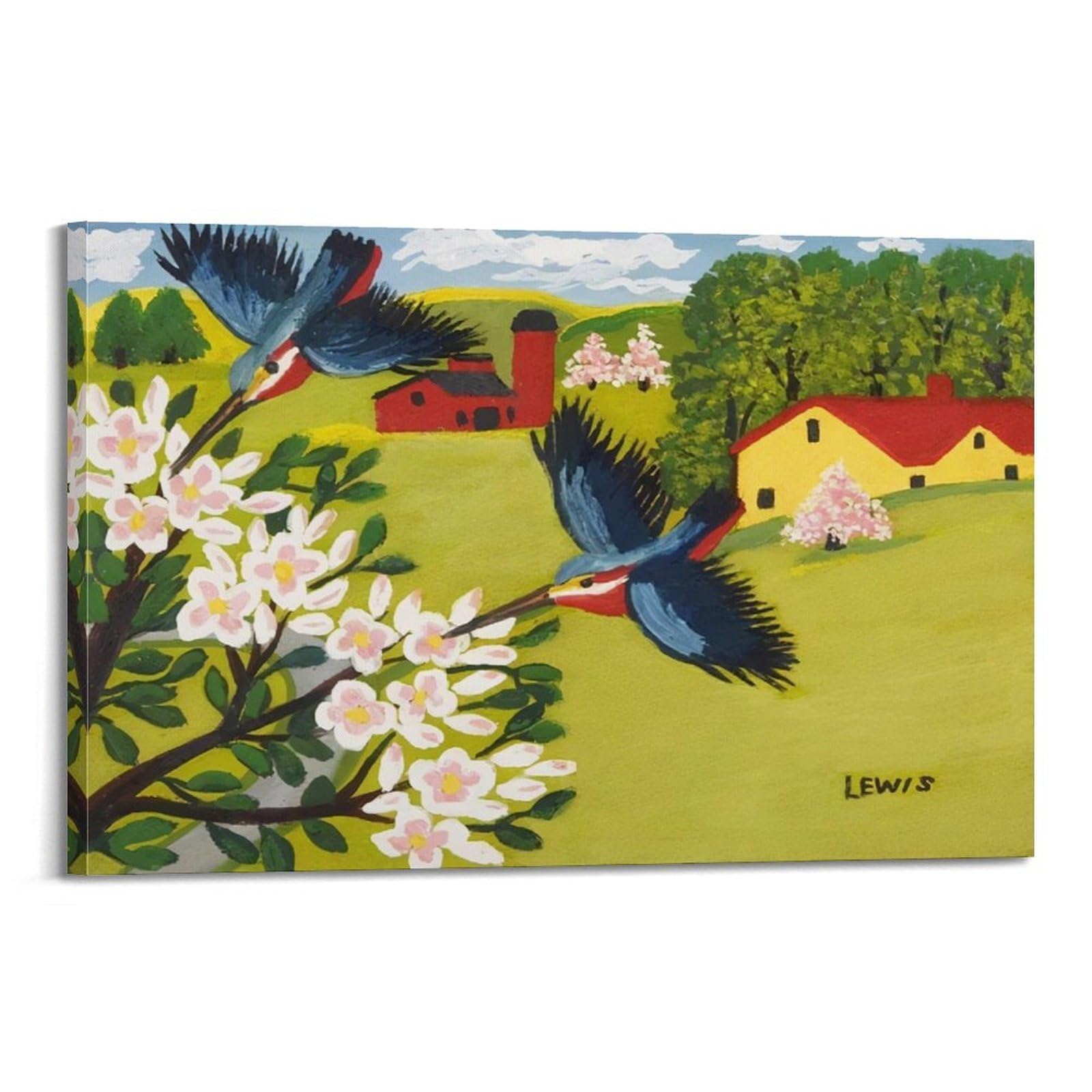 Ymxsdimds Frame-Style Hummingbird By Maud Lewis Painting Poster Wall Art Scroll Canvas Picture Living Room Decor Home 20X30inch(50X75cm)