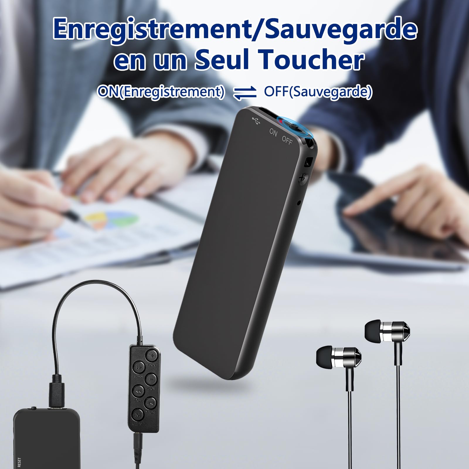 64Go Enregistreur Vocal, 40H Mini Dictaphone avec Boîtier Métallique Noir pour Conférences Cours Entretiens