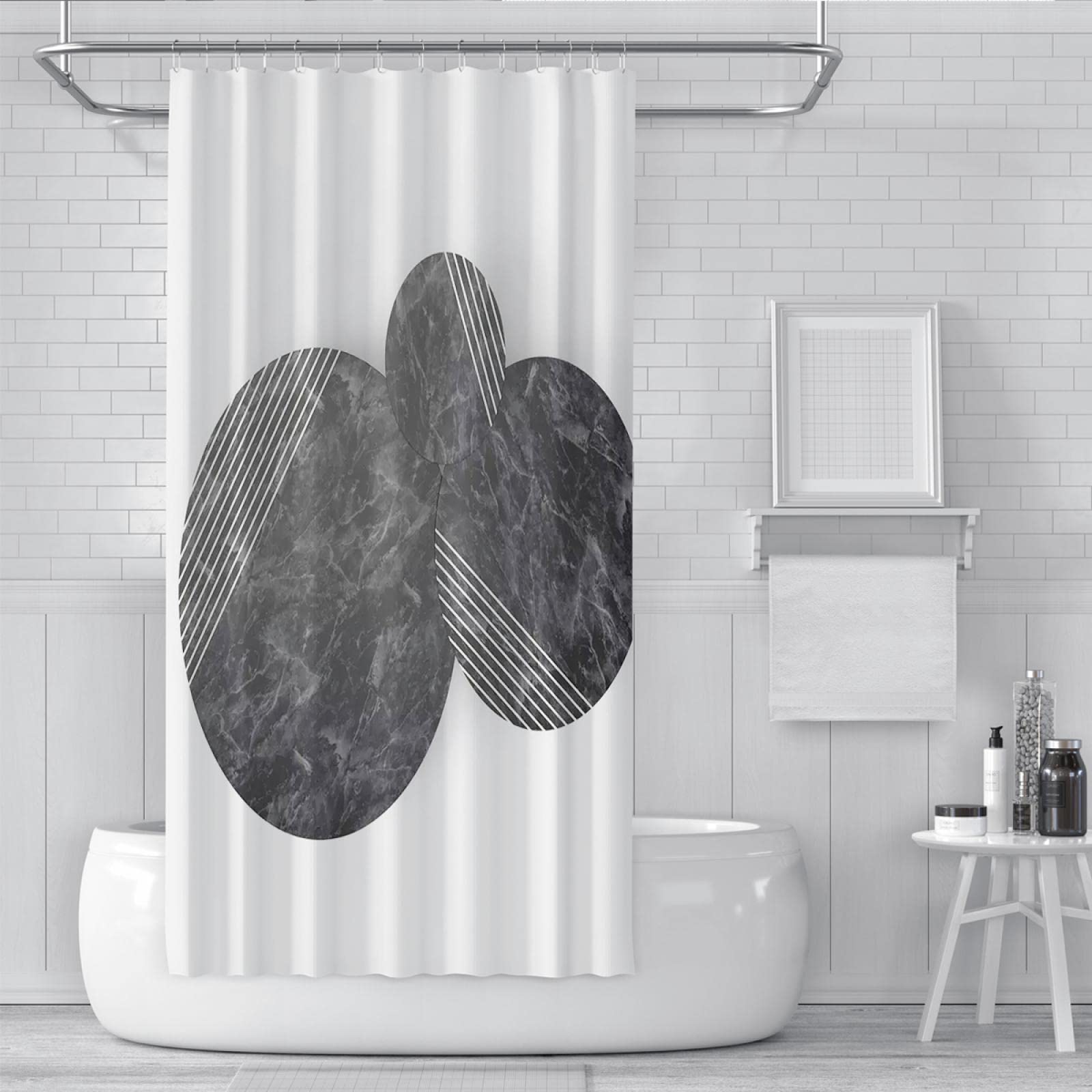 Cortinas de Ducha en Blanco y Negro para Hotel, hogar, baño, Decor, Textura de mármol, círculos geométricos, líneas Blancas, Juego de Cortinas de Ducha con Ganchos, 180 x 180 cm