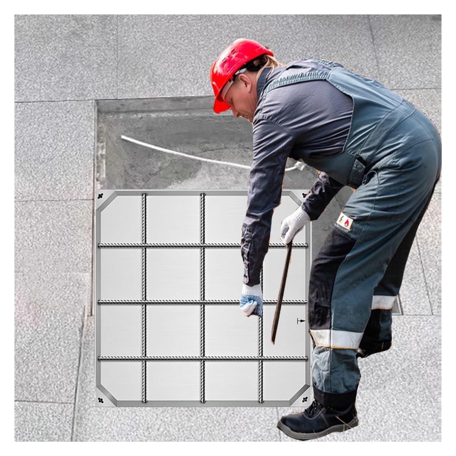 Couvercle de fosse septique encastrable 41x41 cm en inox pour regard d'accès extérieur