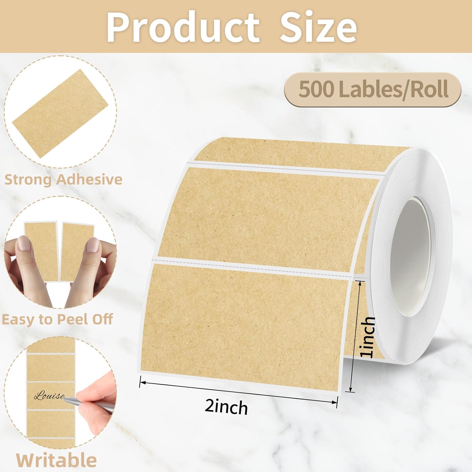 Starboling 2x1 Thermal Labels,Address Barcode Self-Adhesive Thermal Printer Stickers for Logo Design,Name/Price Tag,Address(Kraft) - Image 2