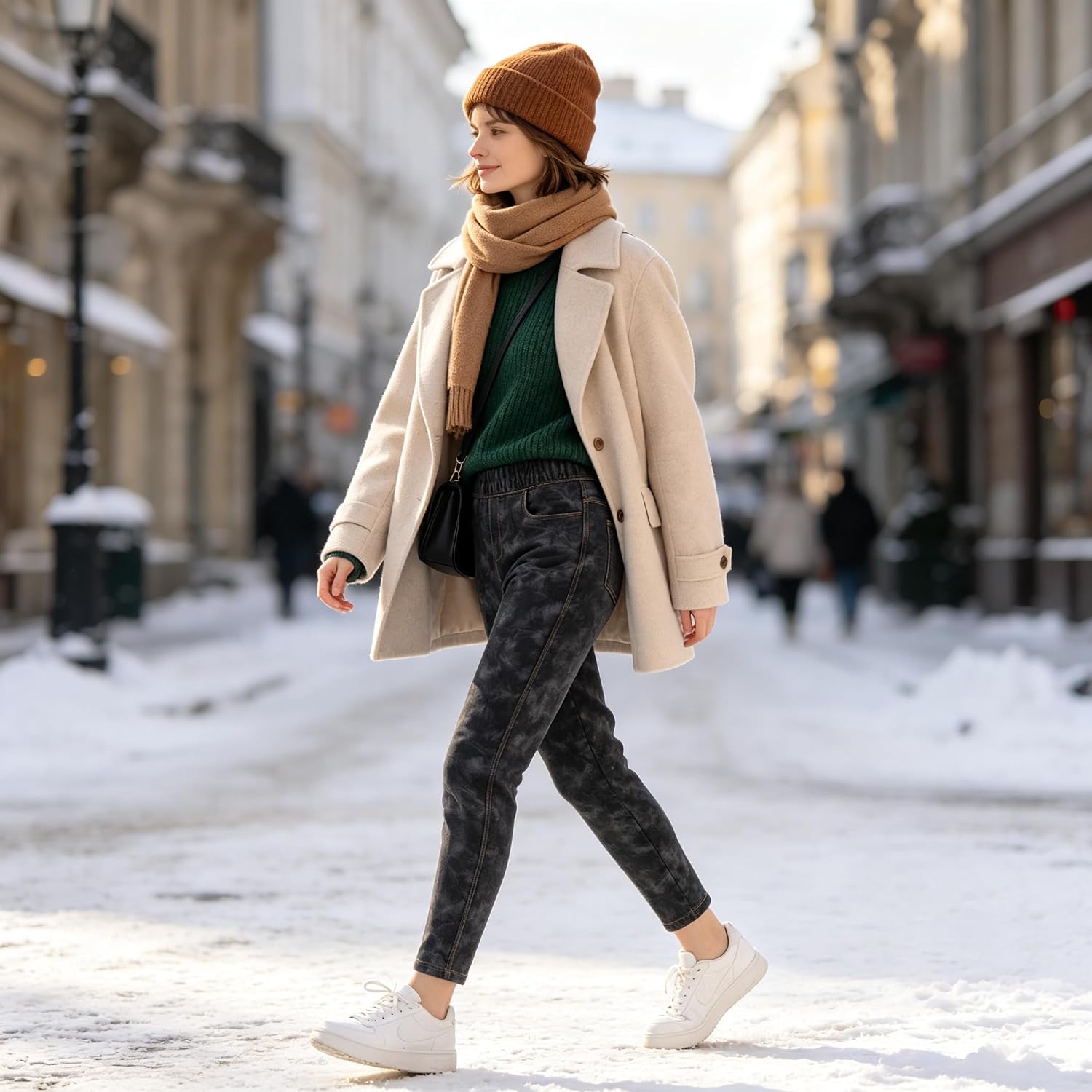 High Waist Fleece Lined Stretch Imitation Denim Skinny Women Thermal Long Pants