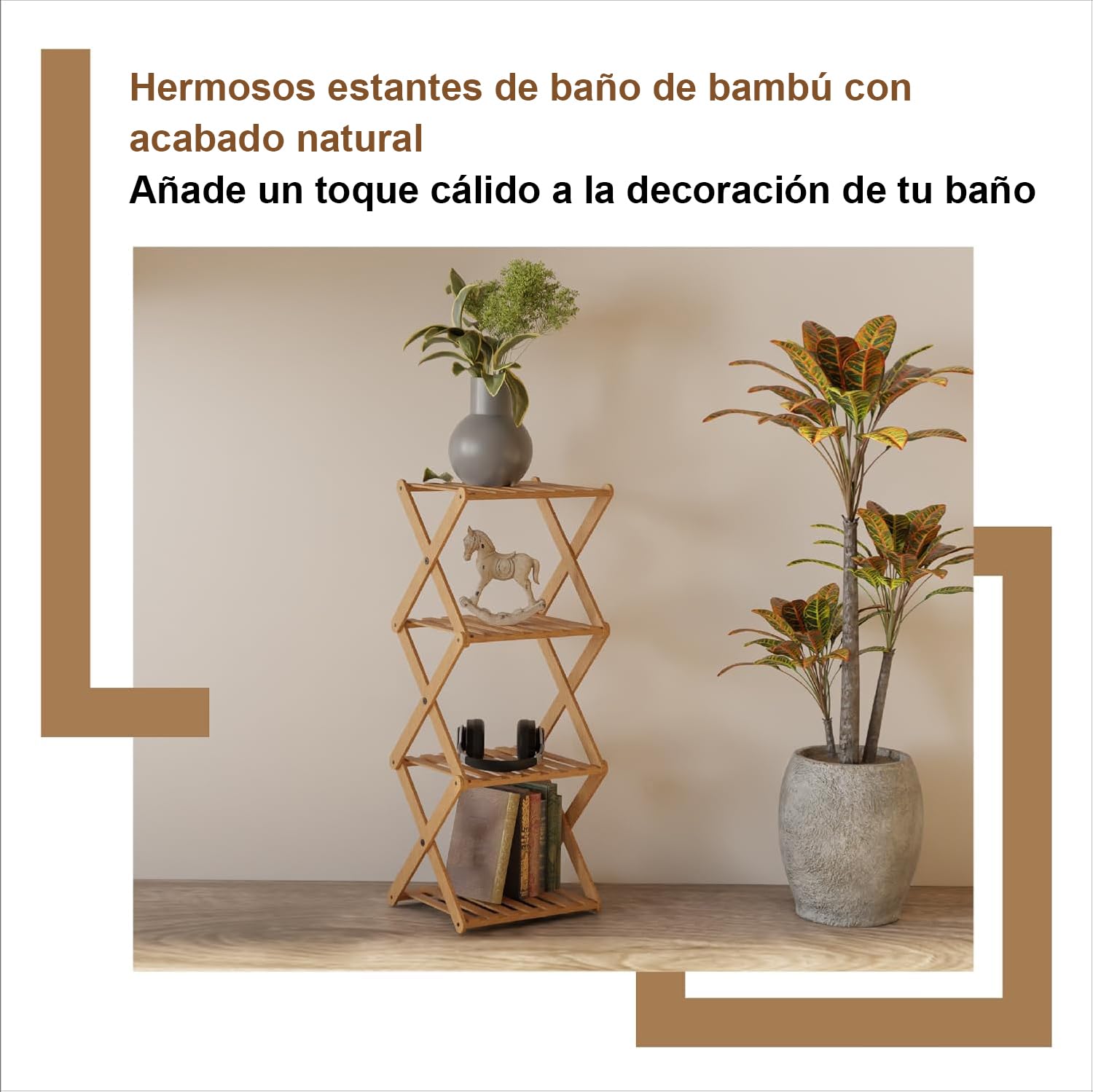 Ichigo Ichie Estantería Plegable de Bambú de 4 Niveles, Estante de Almacenamiento Multifuncional para Hogar y Baño, Ideal para Toallas, Cosméticos, Perfumes y Plantas, 29.8x28x91cm